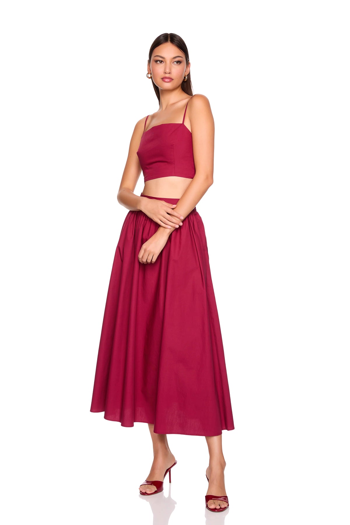 Poplin Midi Skirt in Beaujolais