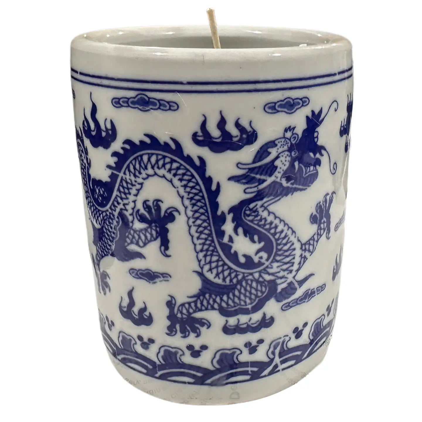 Blue & White Chinoiserie Dragon Cylinder Candle
