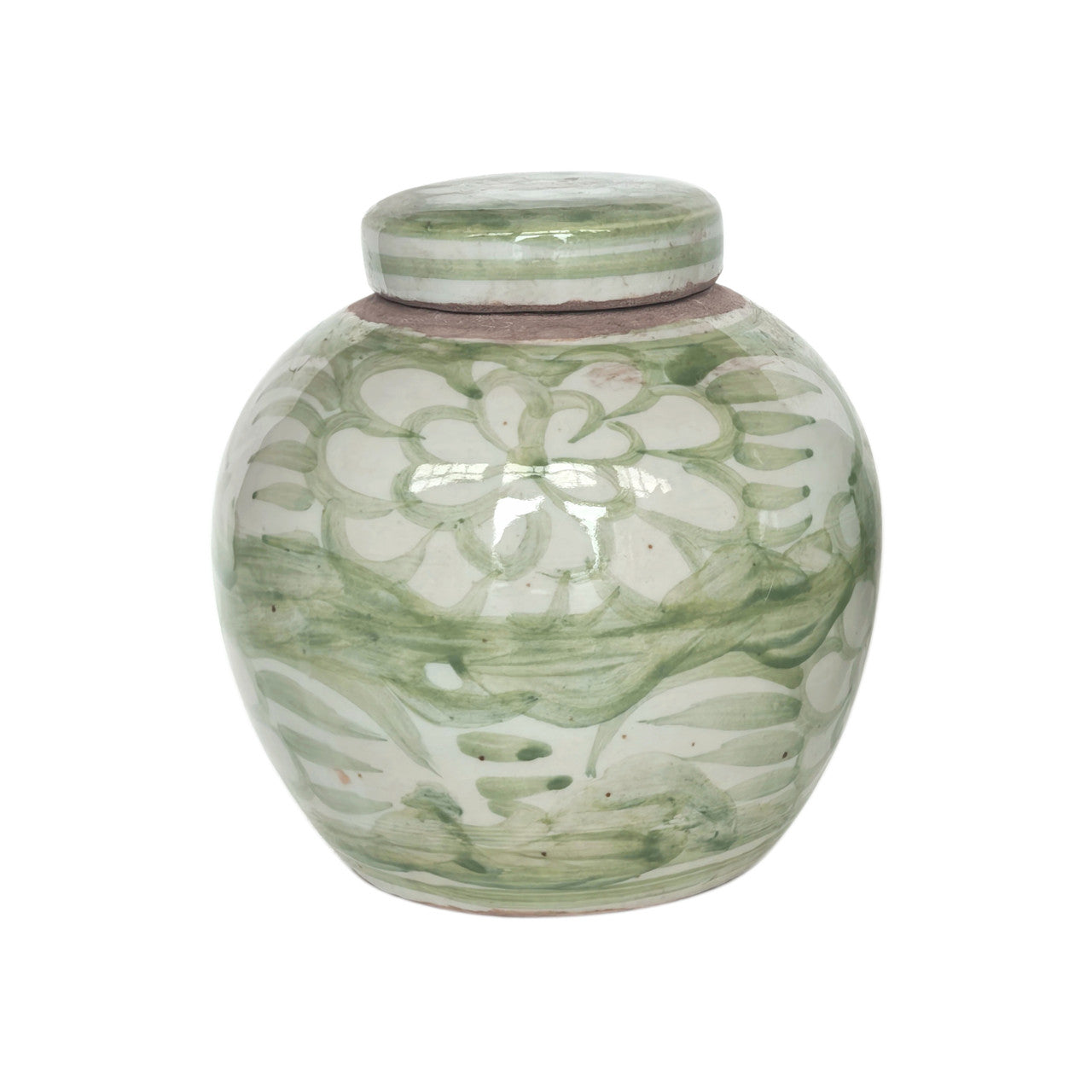 Green & White Porcelain Mini Jar Sea Flower Motif
