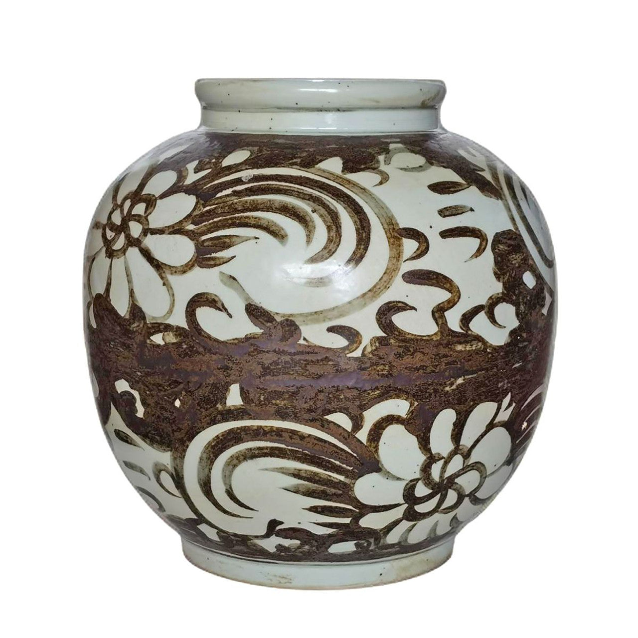 Rustic Brown Sea Flower Porcelain Kiwi Pot