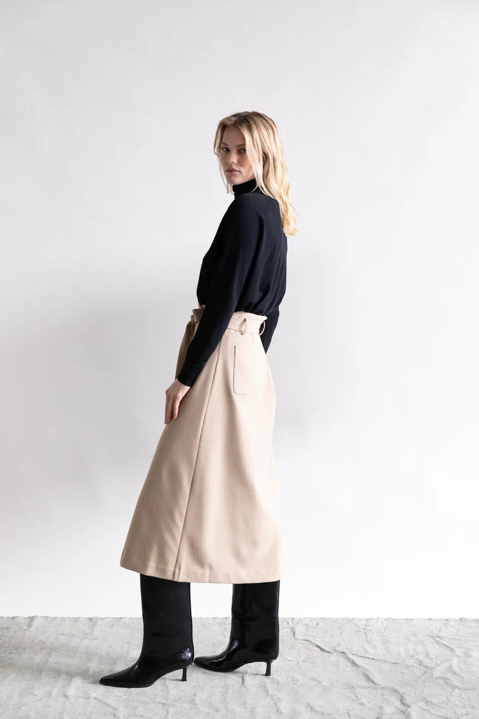 High-Waisted Wrap Skirt with Side Button Detail