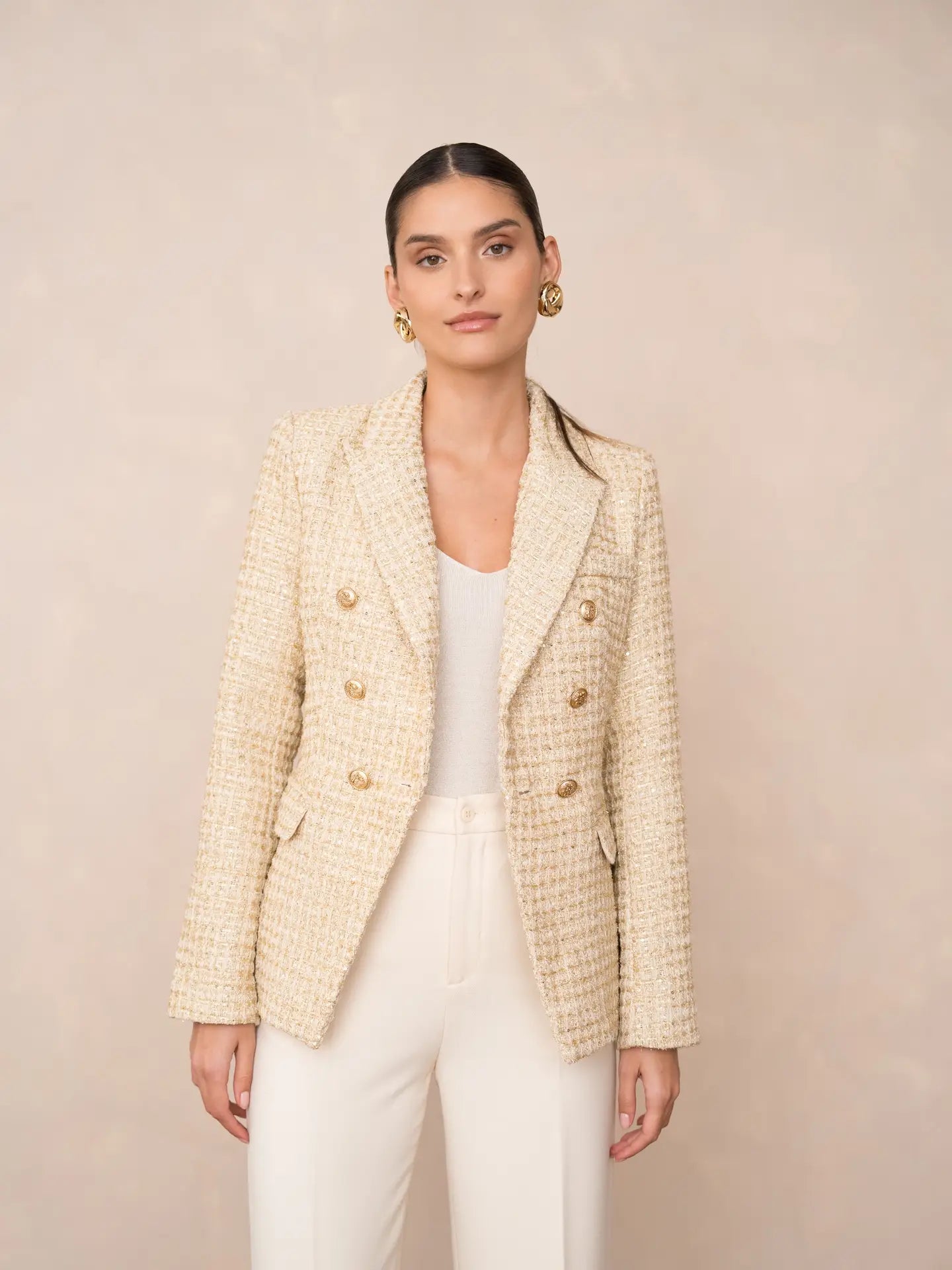 Gold Tweed & Sequins Double-Breasted Blazer