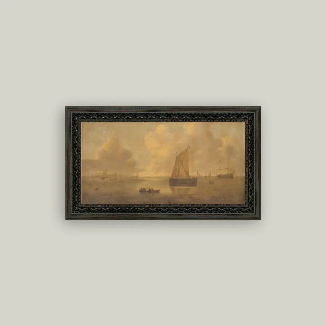 Seascape Town Framed Antique Art