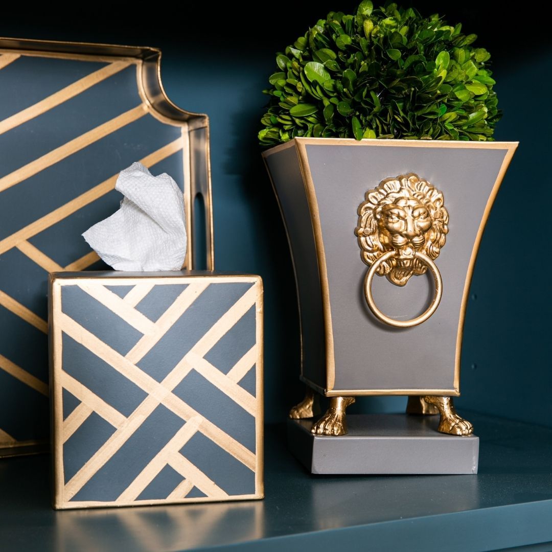 Lion Fluted Square Cachepot Planter