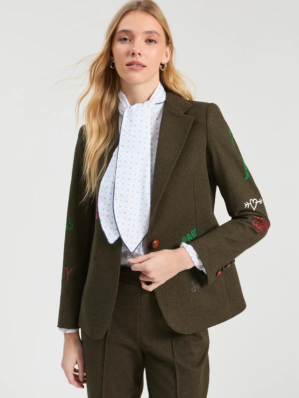 Vilagallo Heathered Green Graffiti Print Blazer