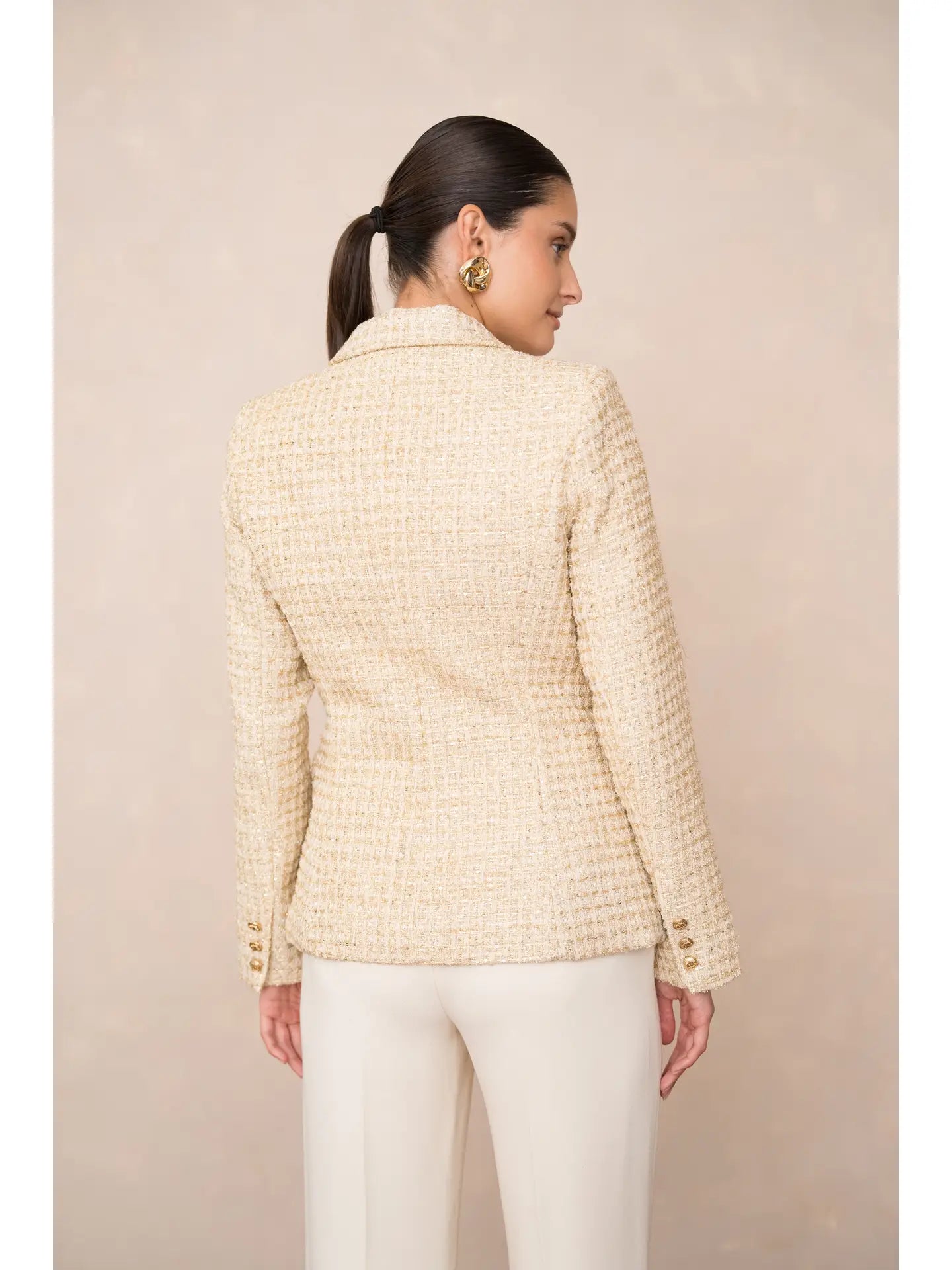 Gold Tweed & Sequins Double-Breasted Blazer