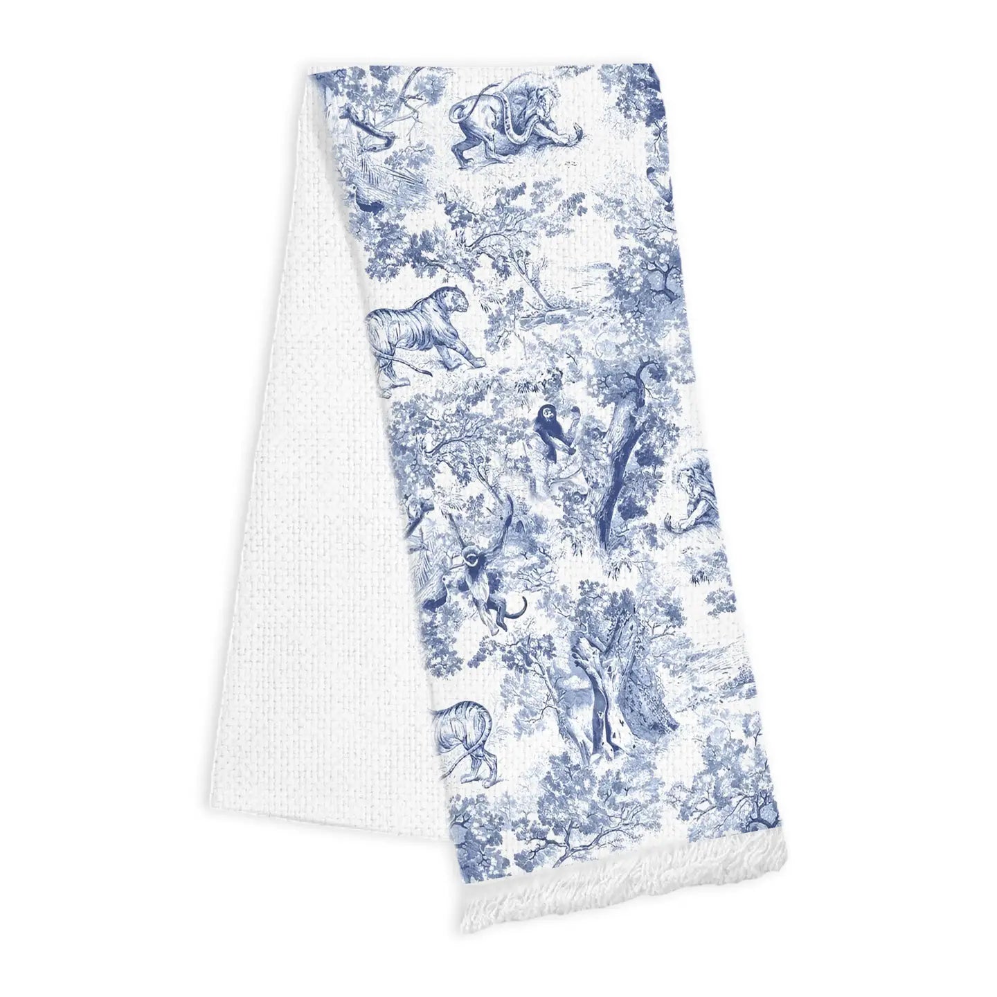 Blue Jungle Linen Fringe Towel