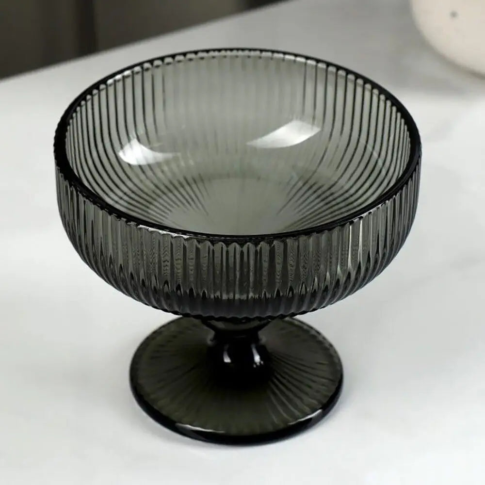 Smokey Gray Glass Dessert/Ice Cream Bowl with Lines