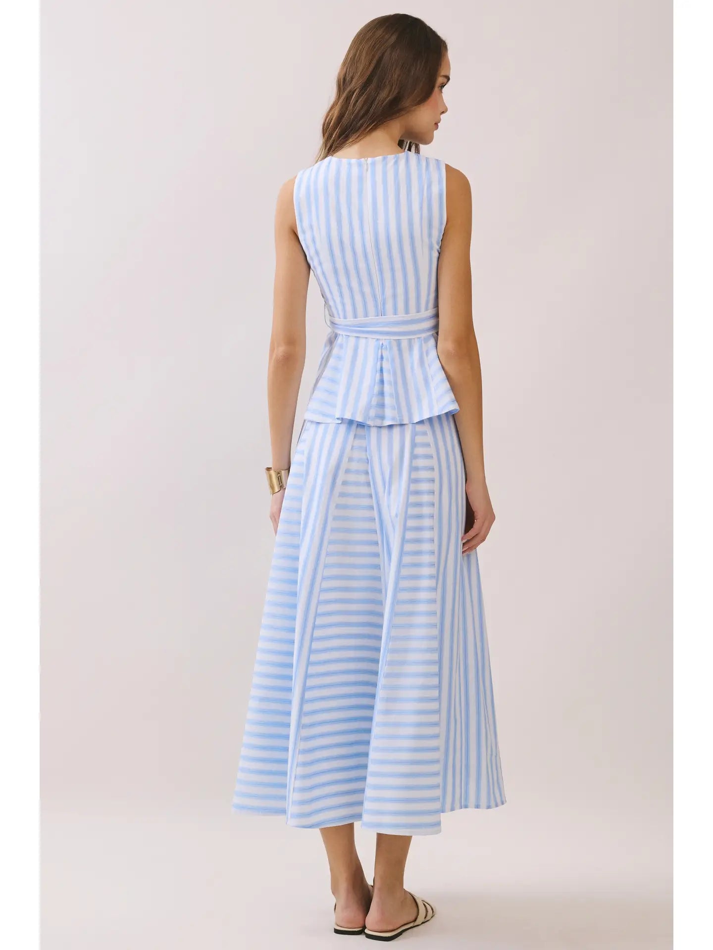 Striped Paneled Construction A Line Midi Skirt