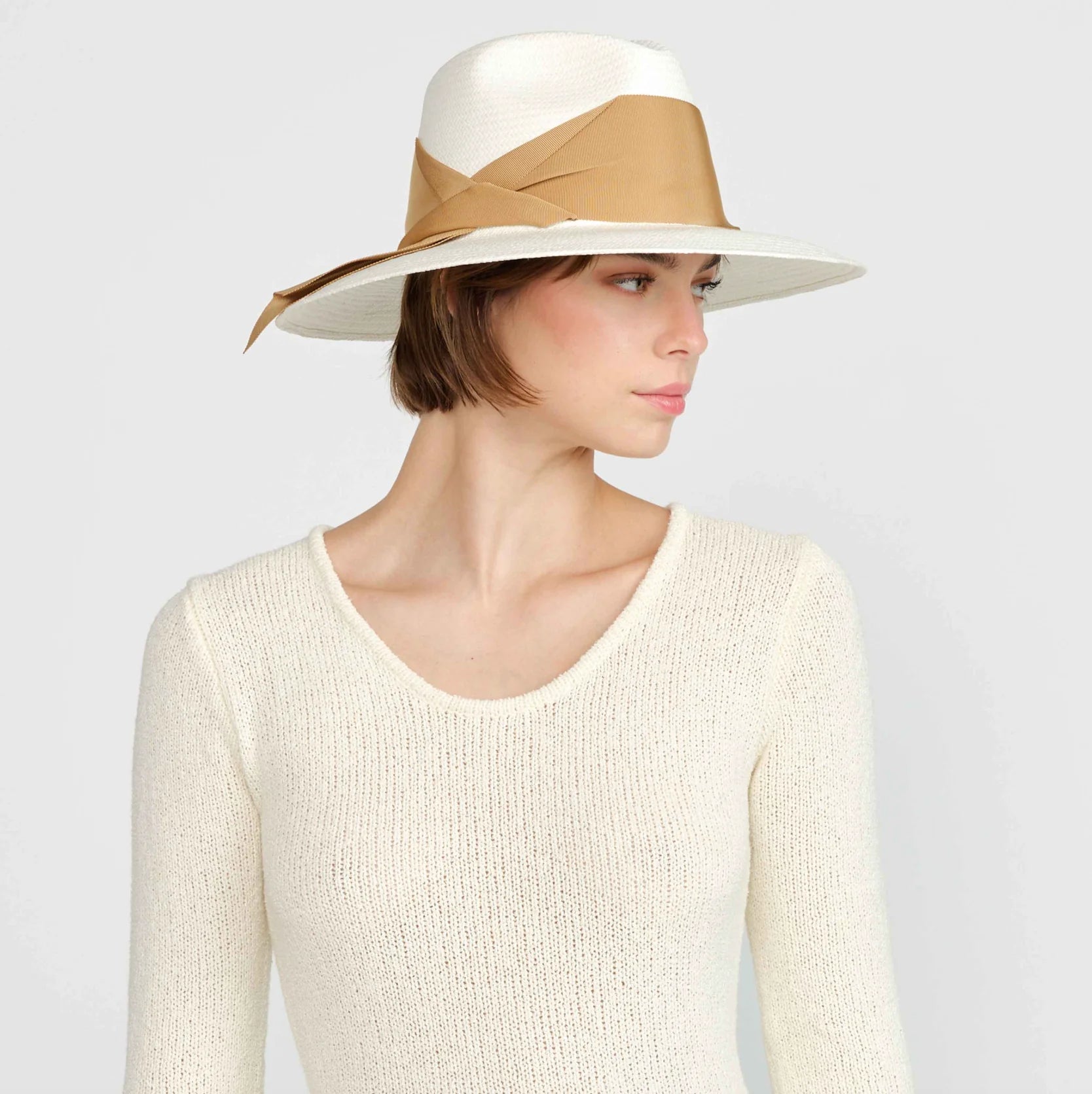 Gardenia Hat: White/Tan