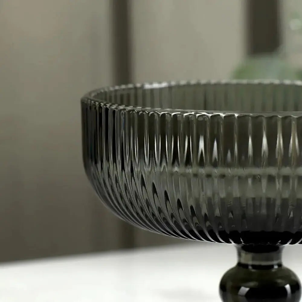 Smokey Gray Glass Dessert/Ice Cream Bowl with Lines