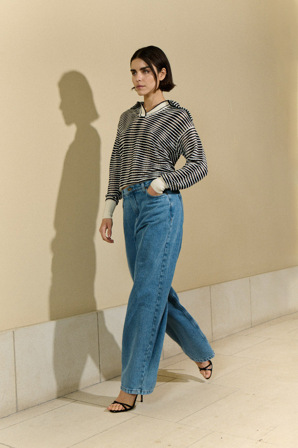 Striped Polo Collar Sweater