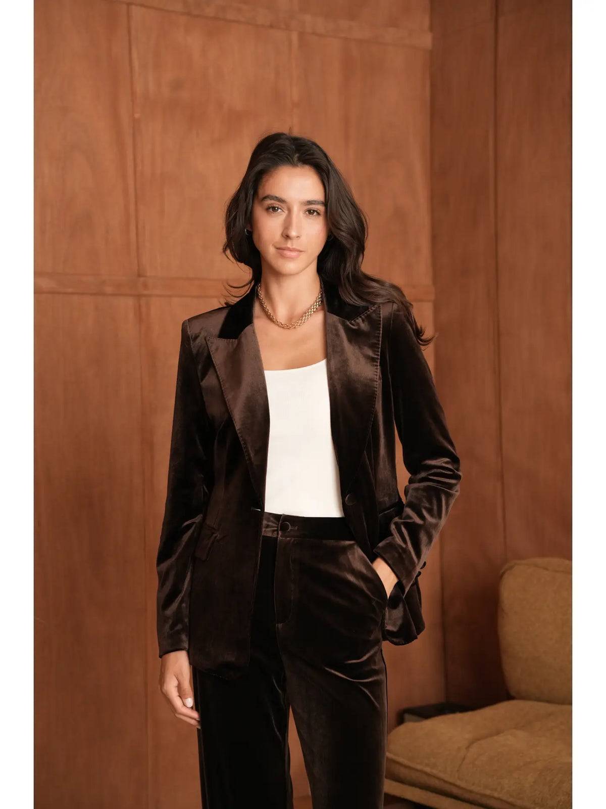 Ganny Tailored Jacket in Chocolate Velvet