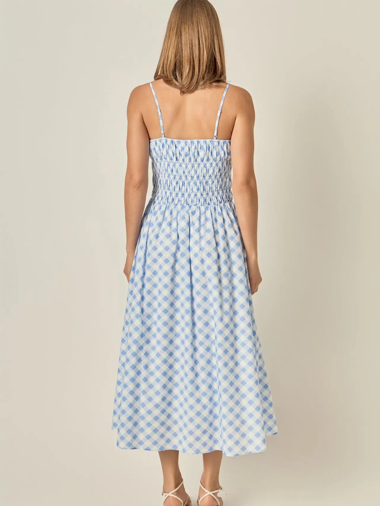 Checked Smocked Midi Dress