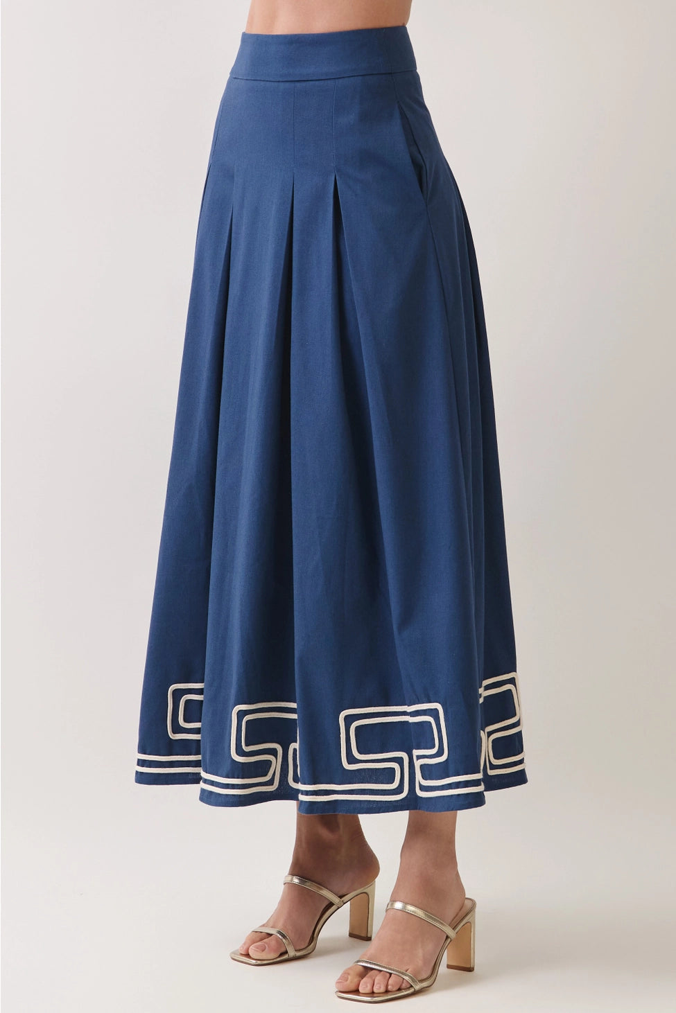Embroidered Pleated Maxi Skirt