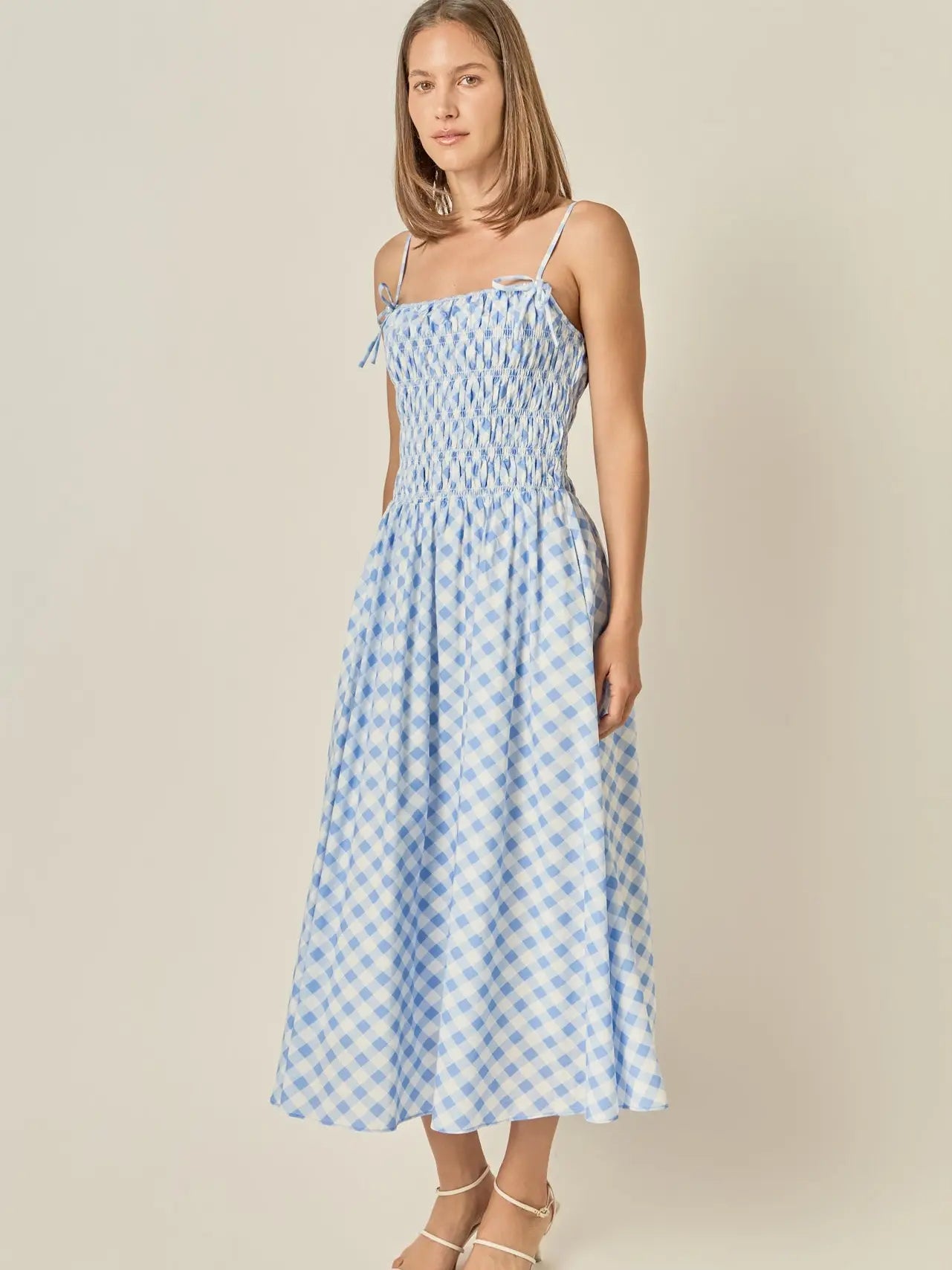 Checked Smocked Midi Dress