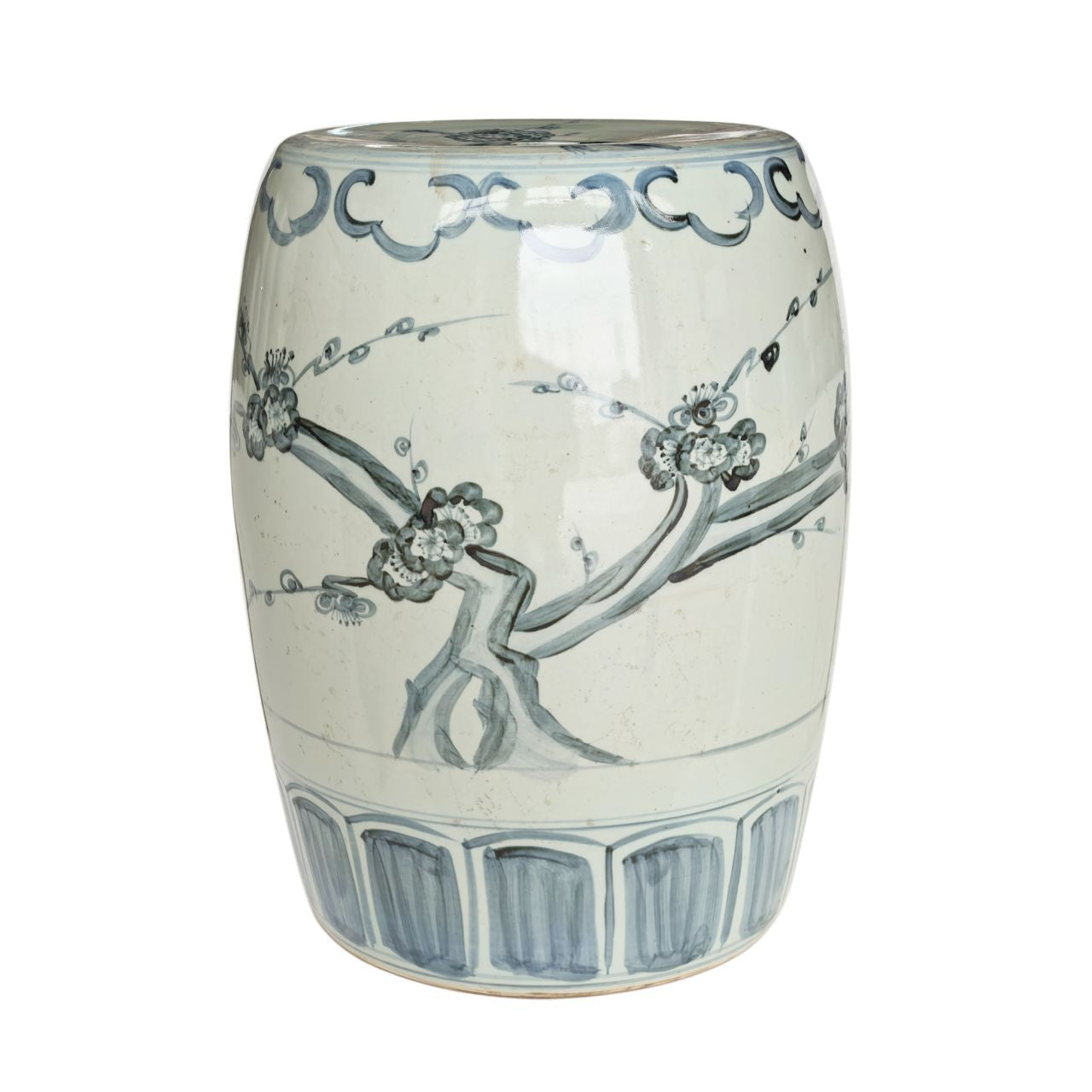 Barclay Butera Couture Blue & White Porcelain Garden Stool Cherry Blossom