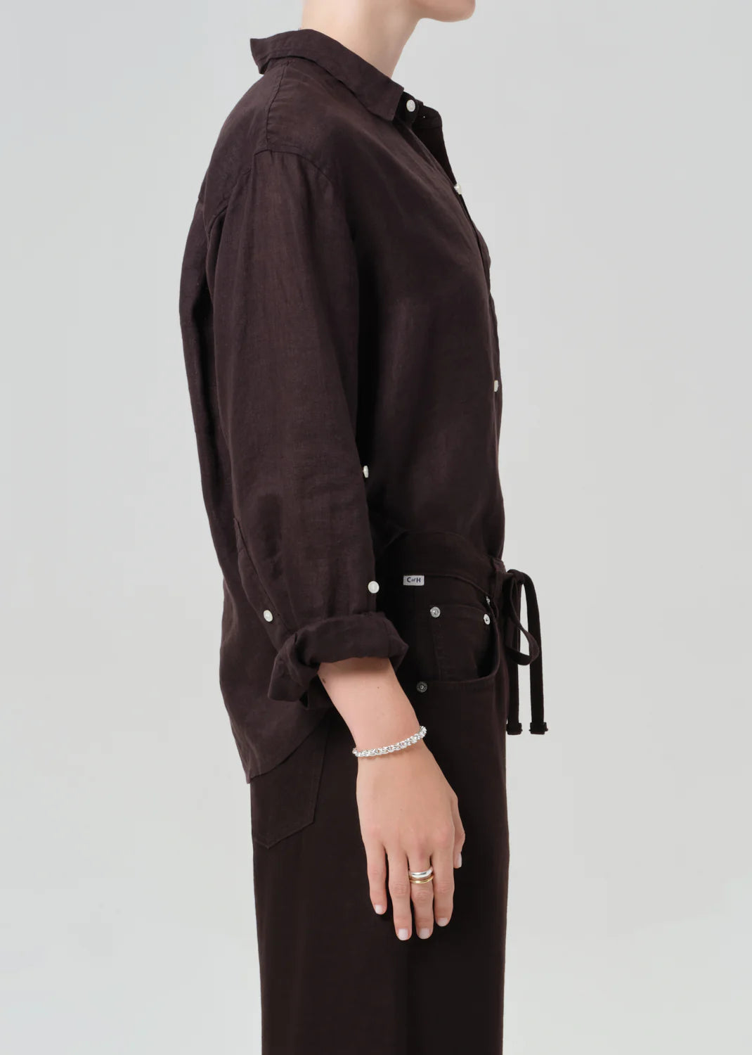 Kayla Shrunken Linen Shirt in Chocolate