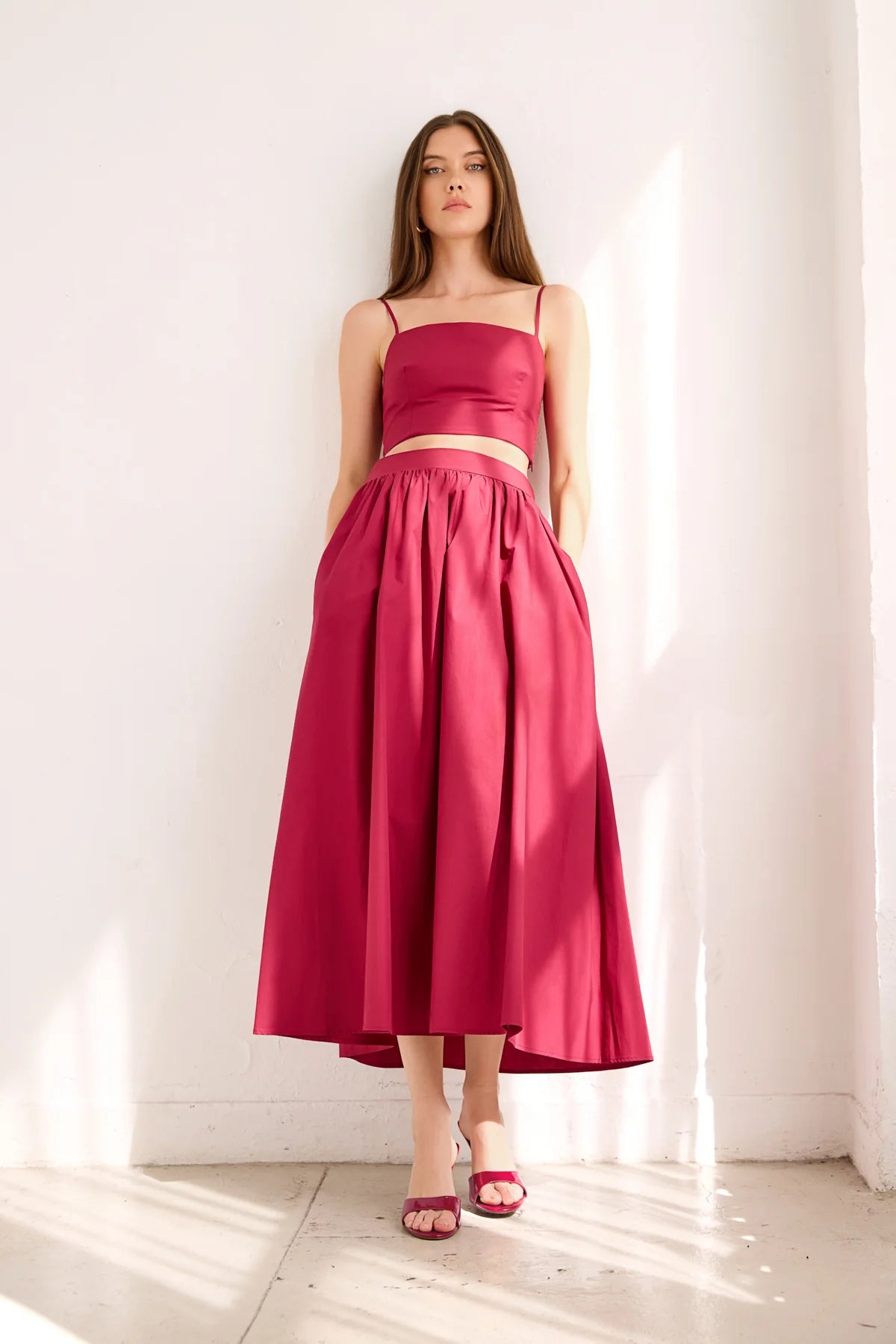 Poplin Midi Skirt in Beaujolais