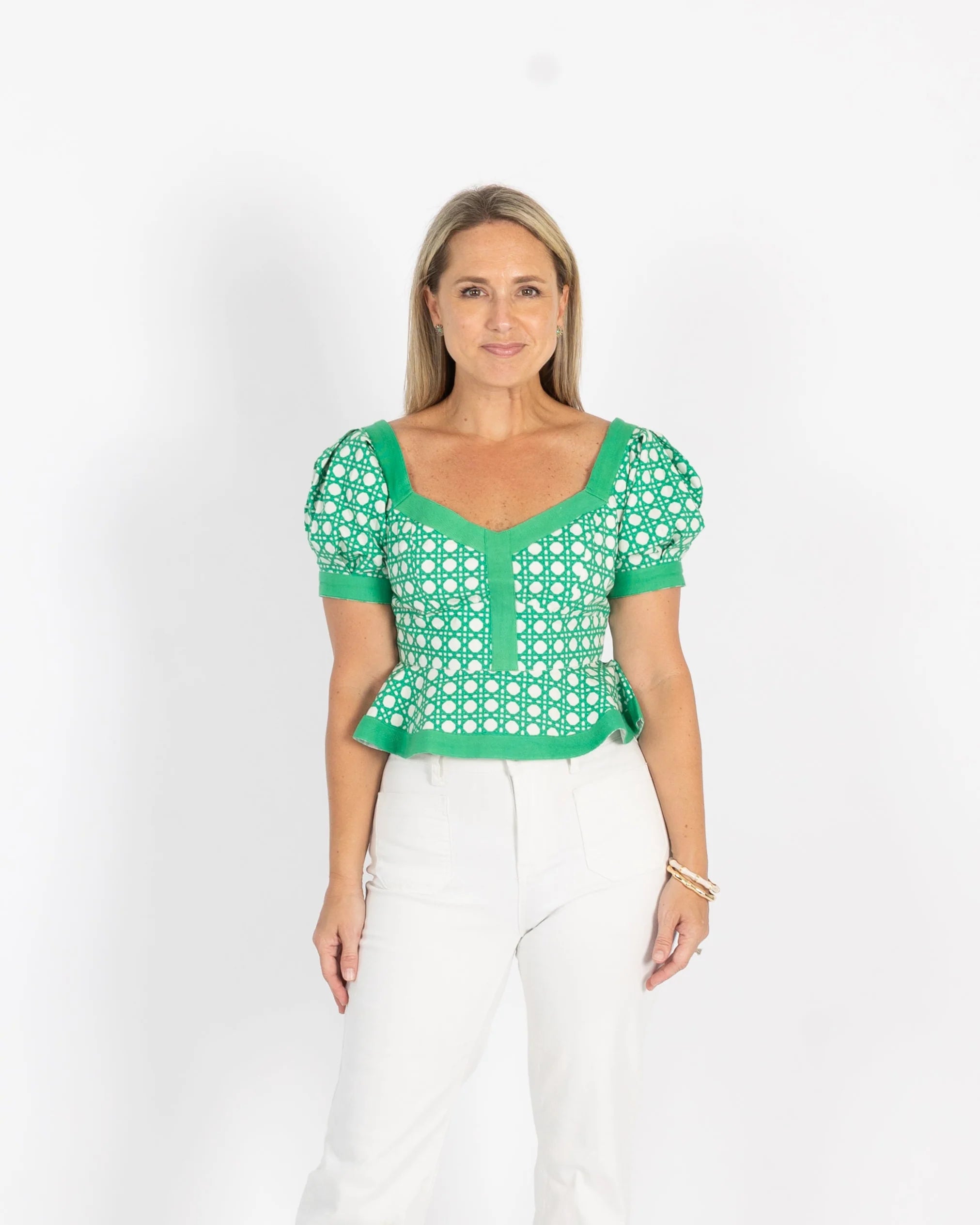 Addie Top Puff Sleeve - Green Cane