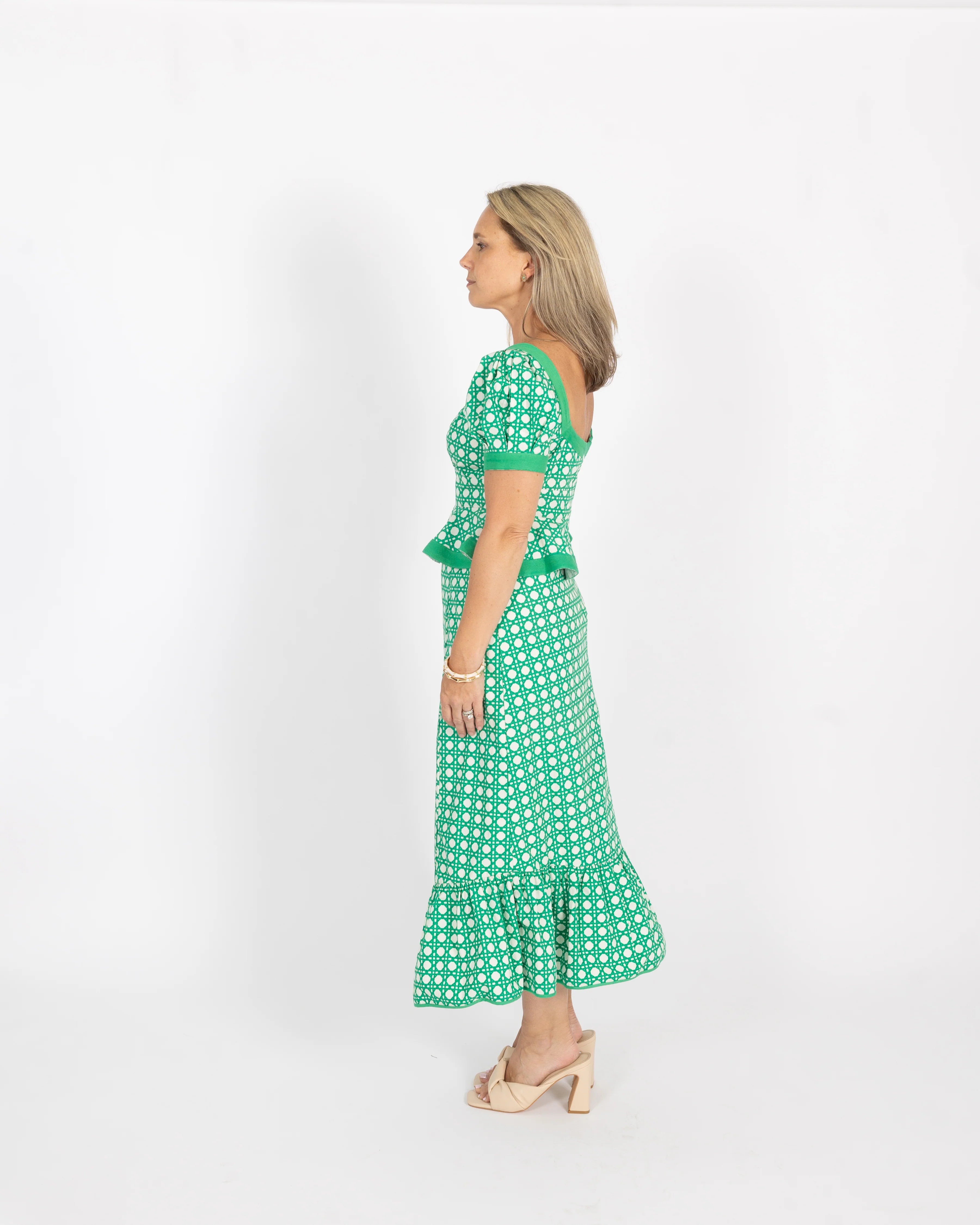Addie Top Puff Sleeve - Green Cane