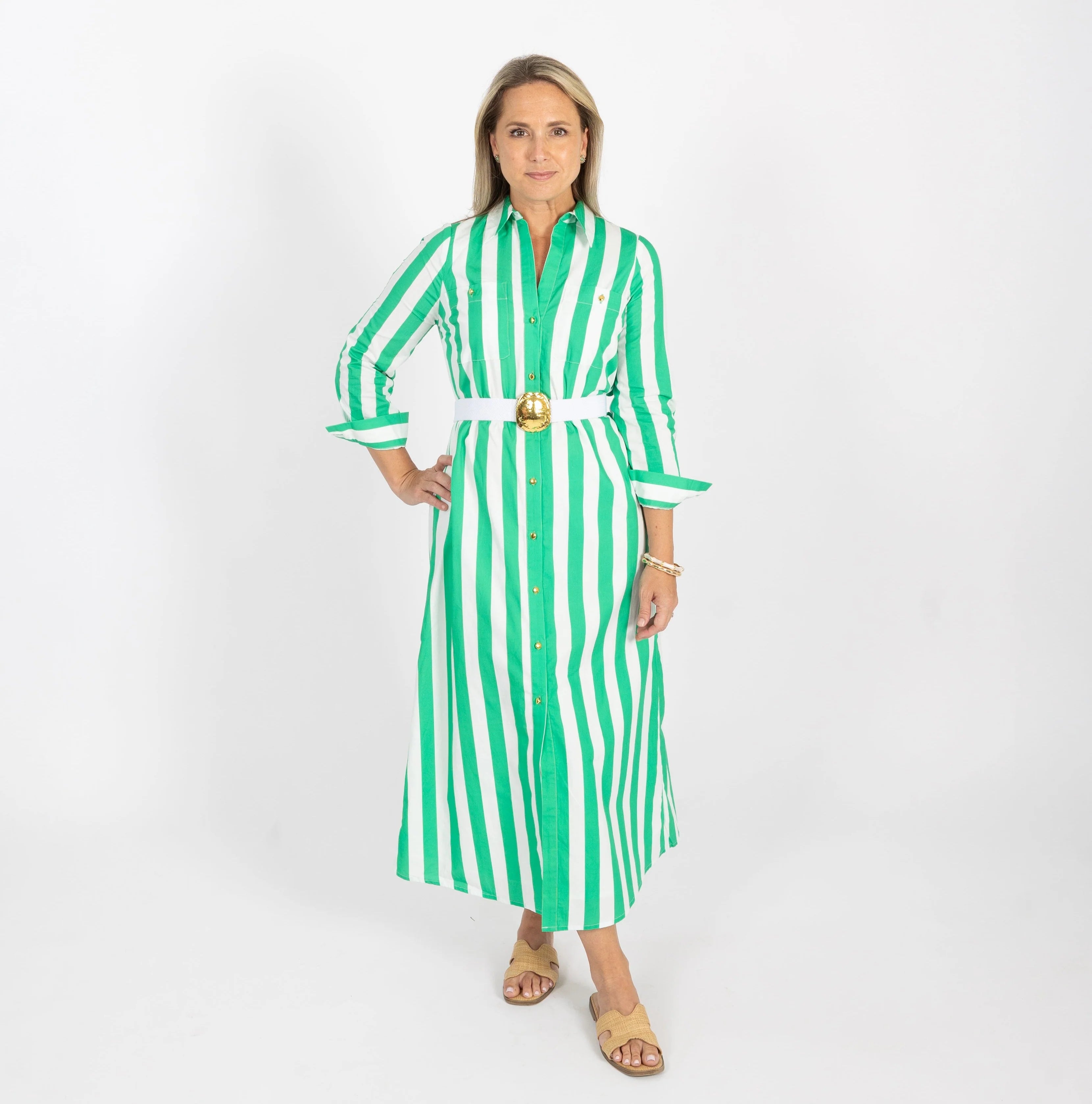 Harper Dress - Green Stripe