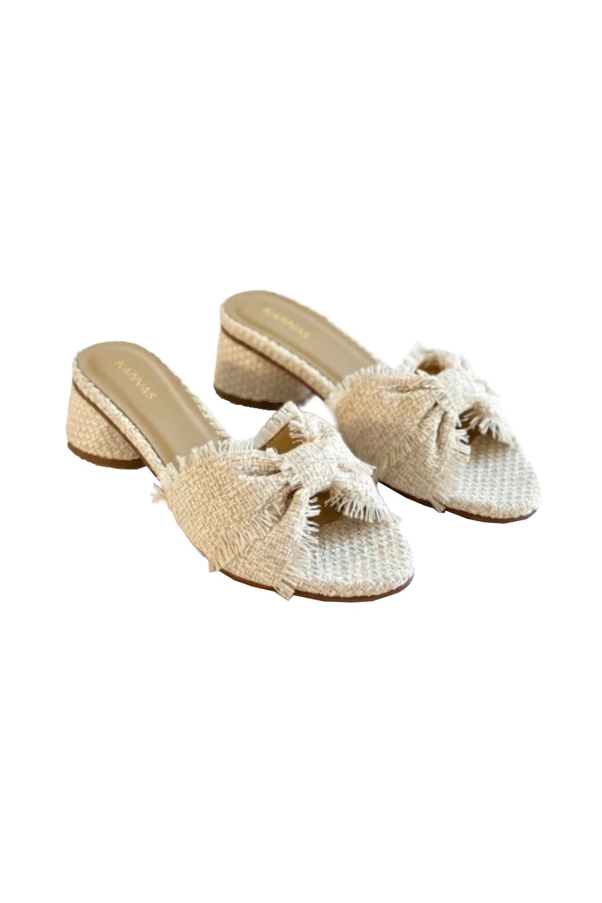 Koa Frayed Bow Block Heel