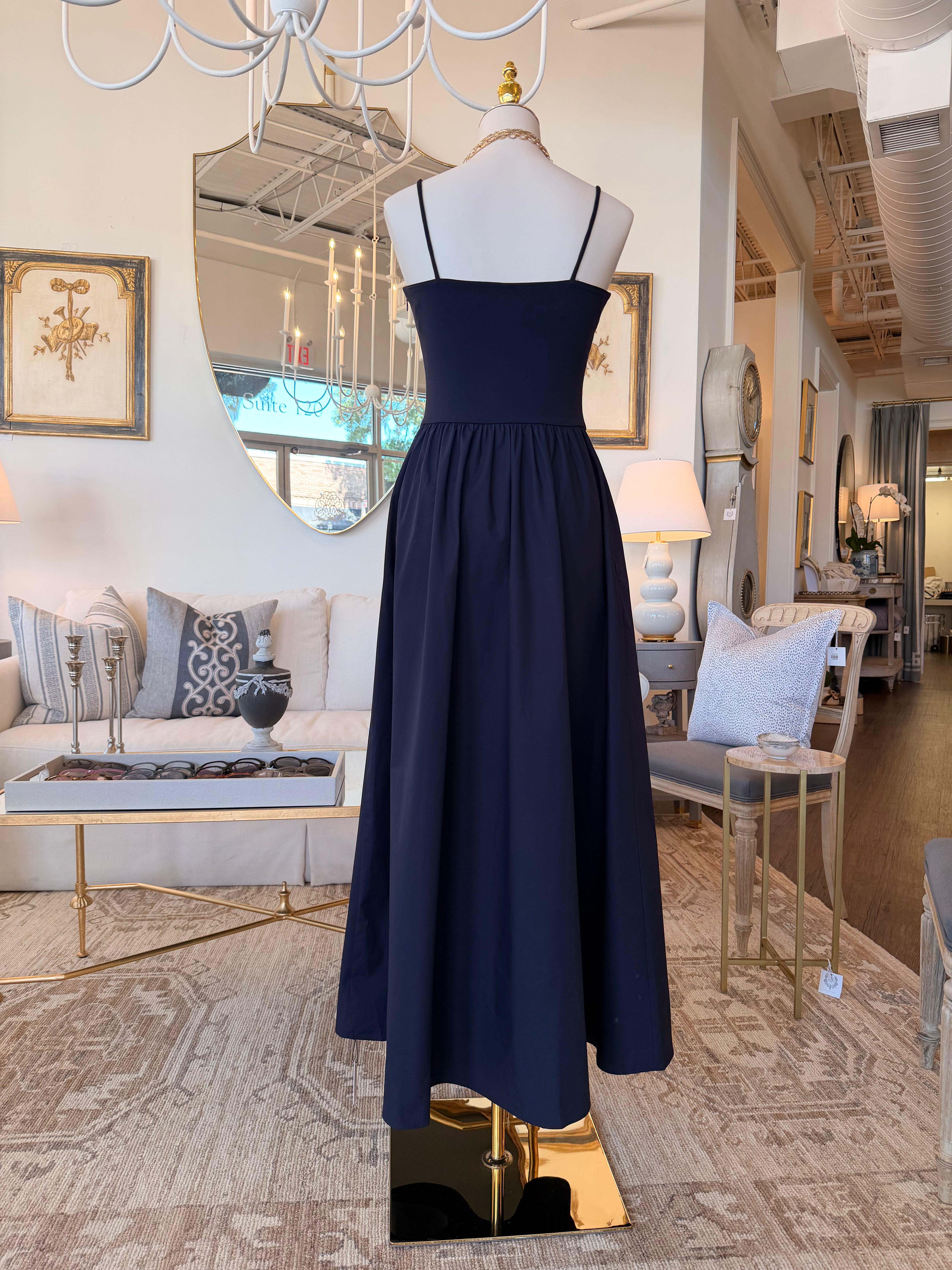Knit Poplin String Drop Waist Maxi Dress