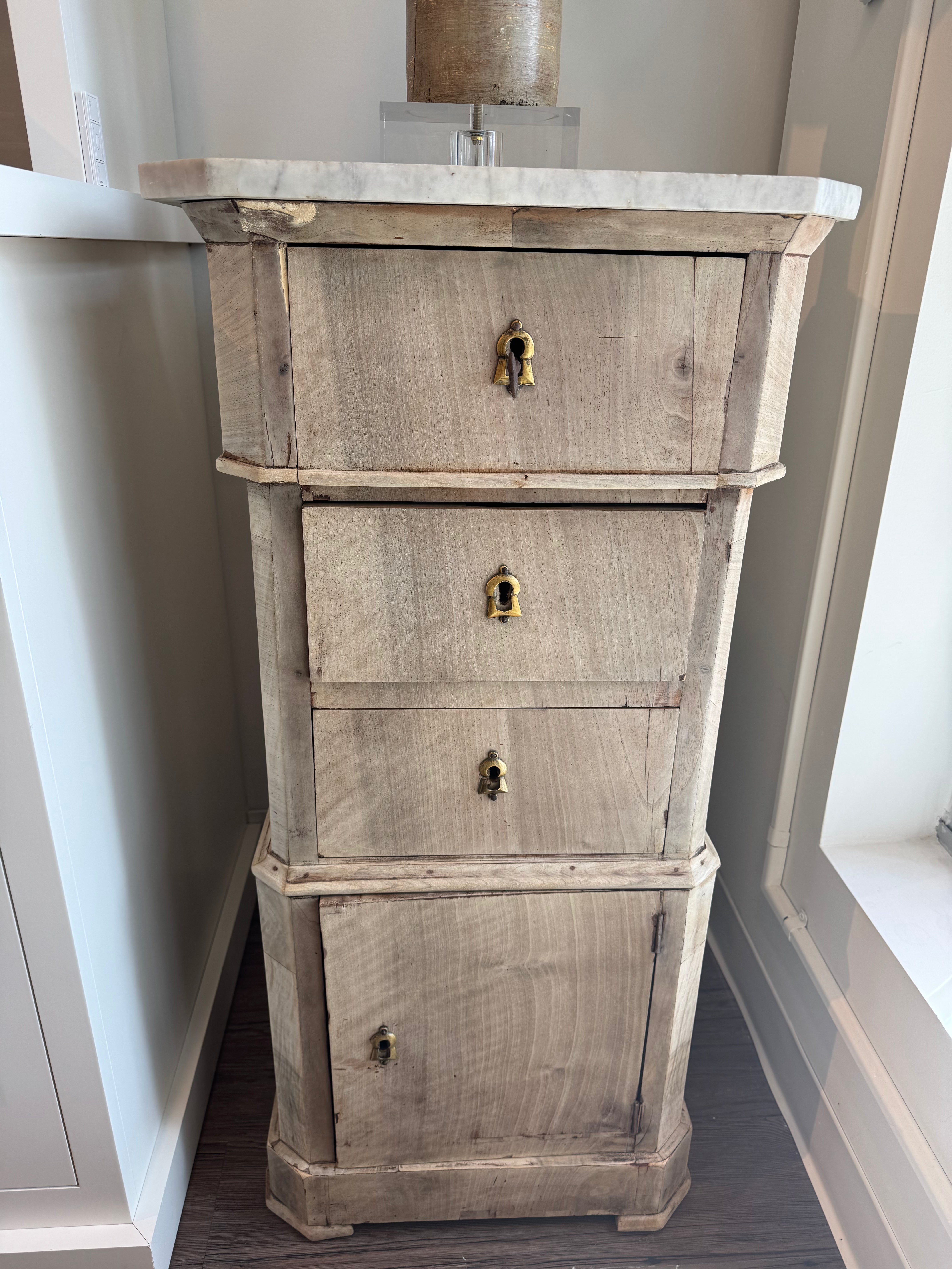 Louis Phillipe Marble Top Bedside Cabinet