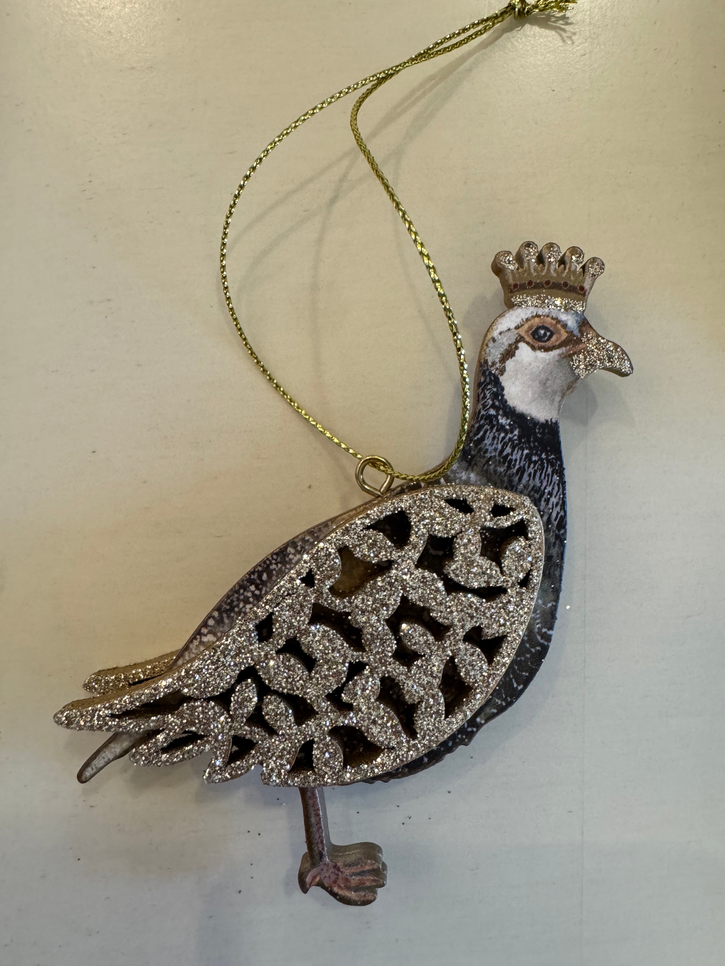 Painted Wooden Partridge Ornament