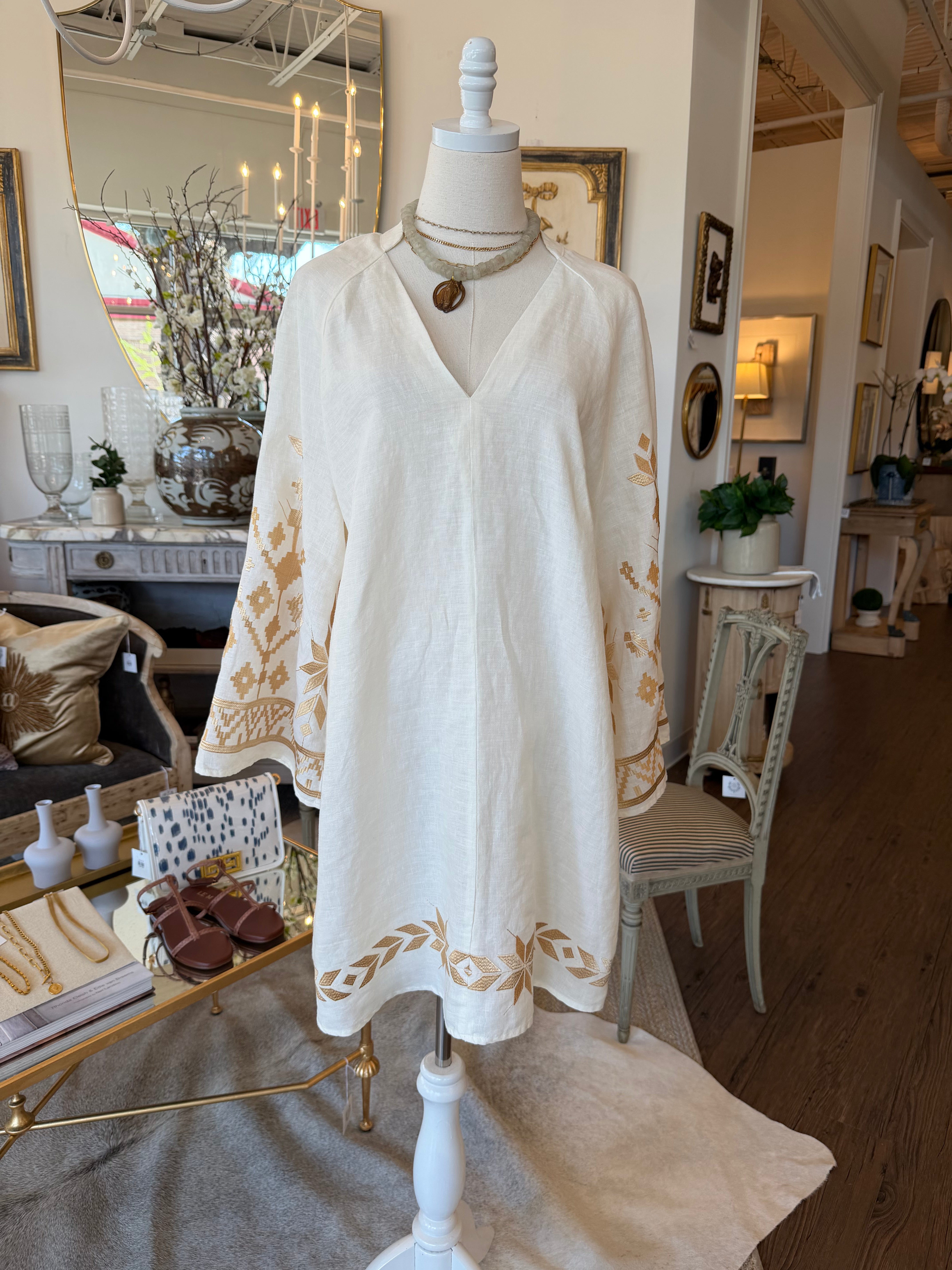 Bell Sleeve Embroidered Dress
