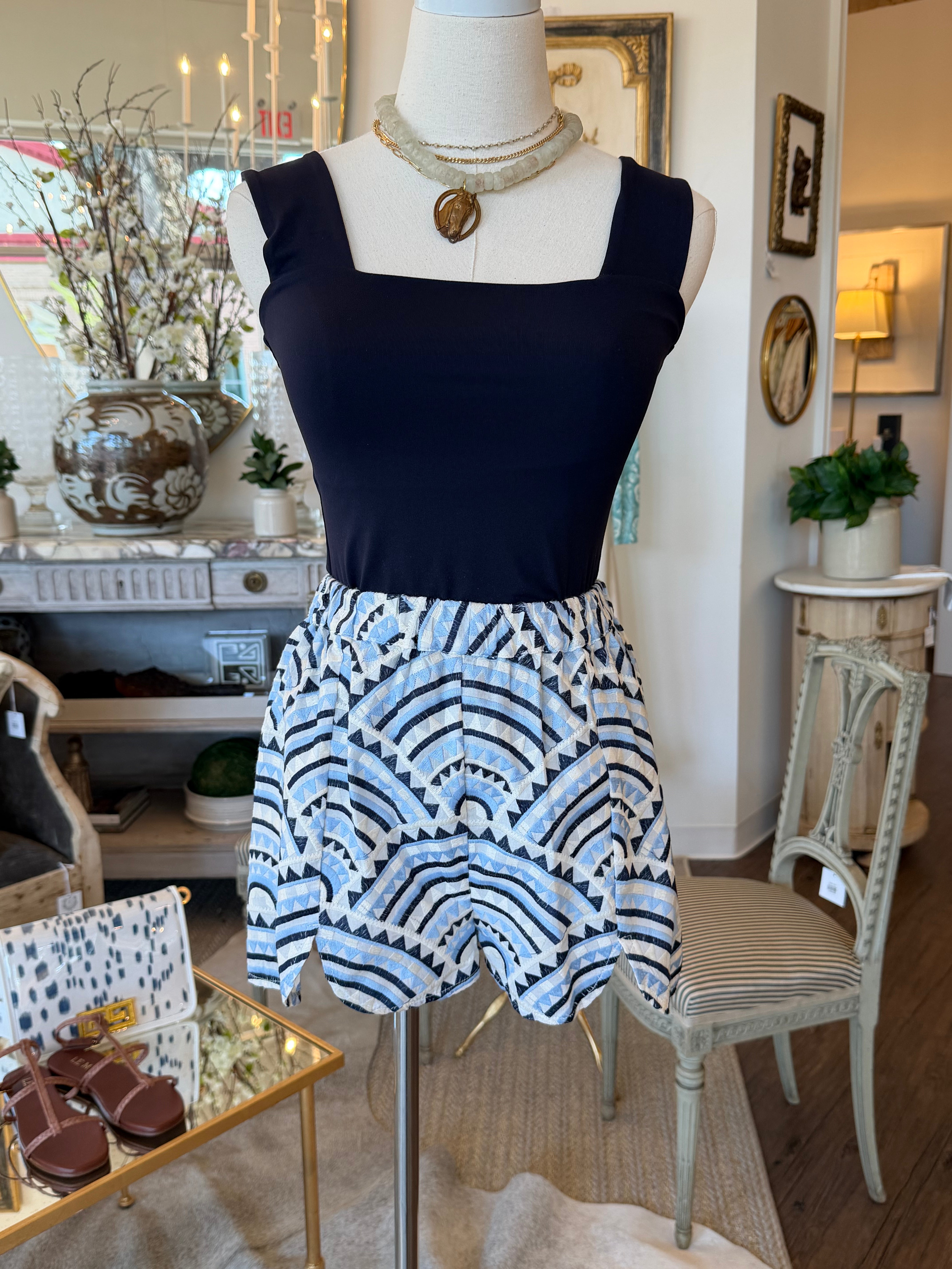 Embroidered Elastic Waist Shorts