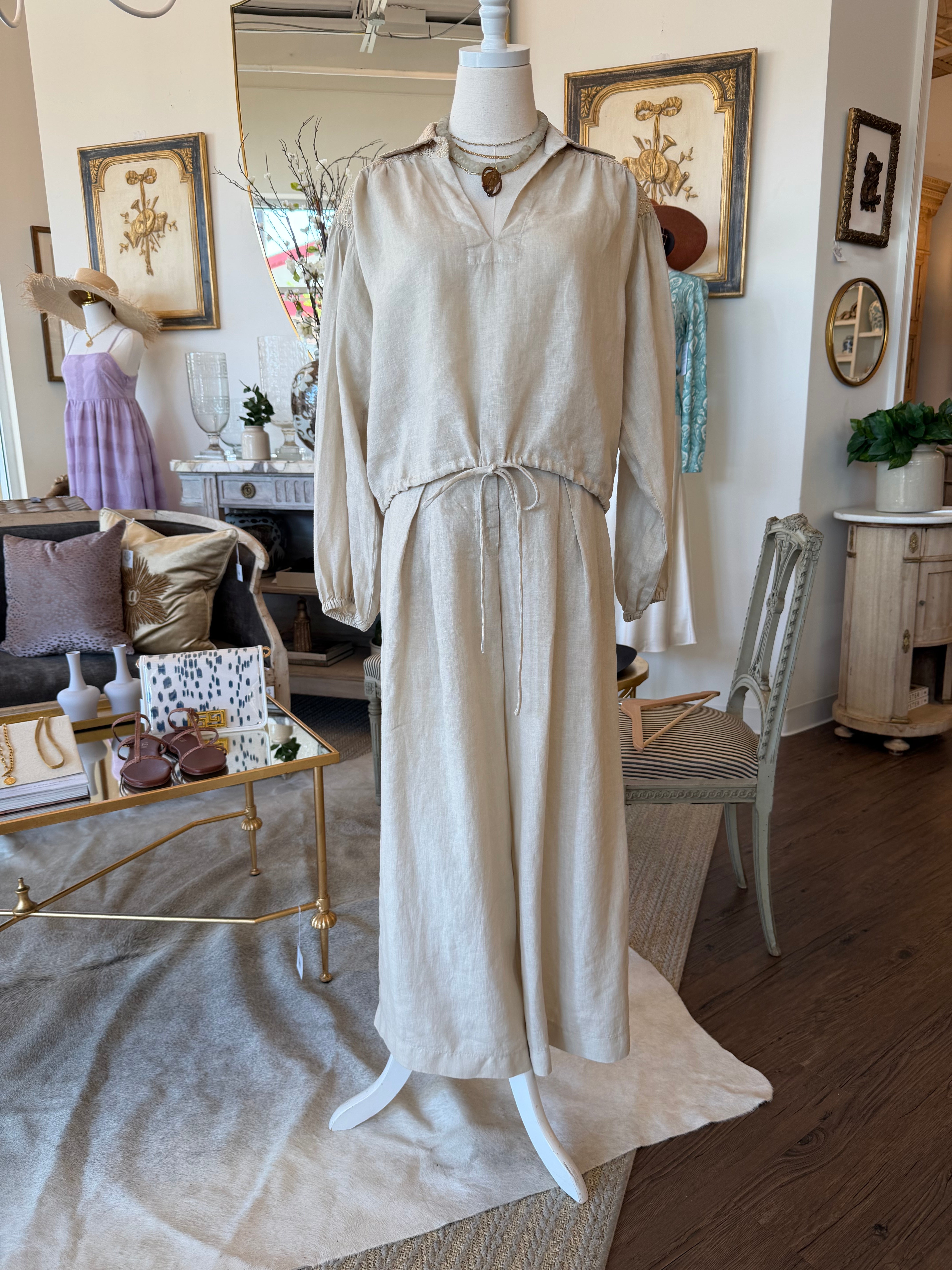 Cross Drawstring Linen Blouse