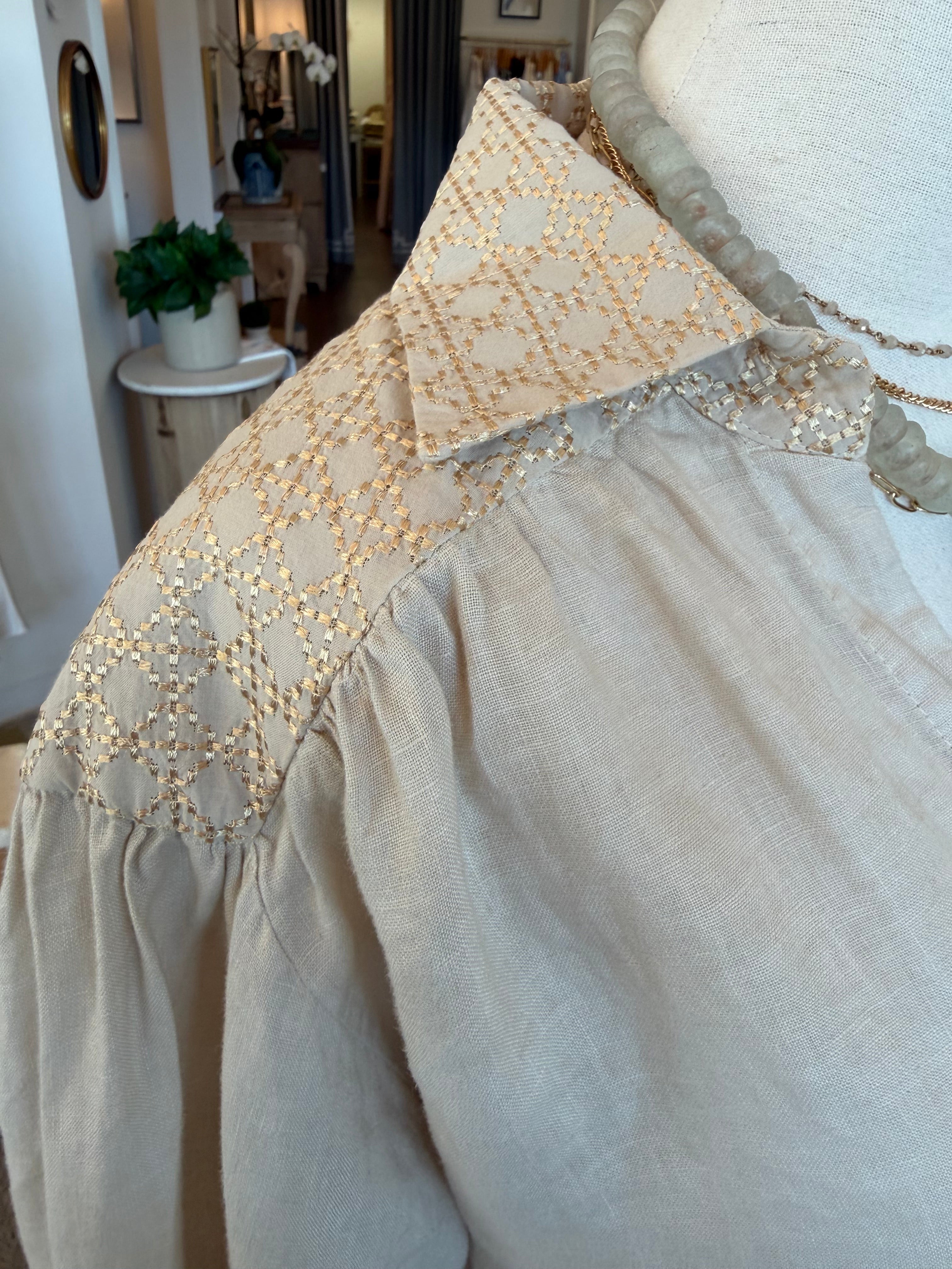 Cross Drawstring Linen Blouse