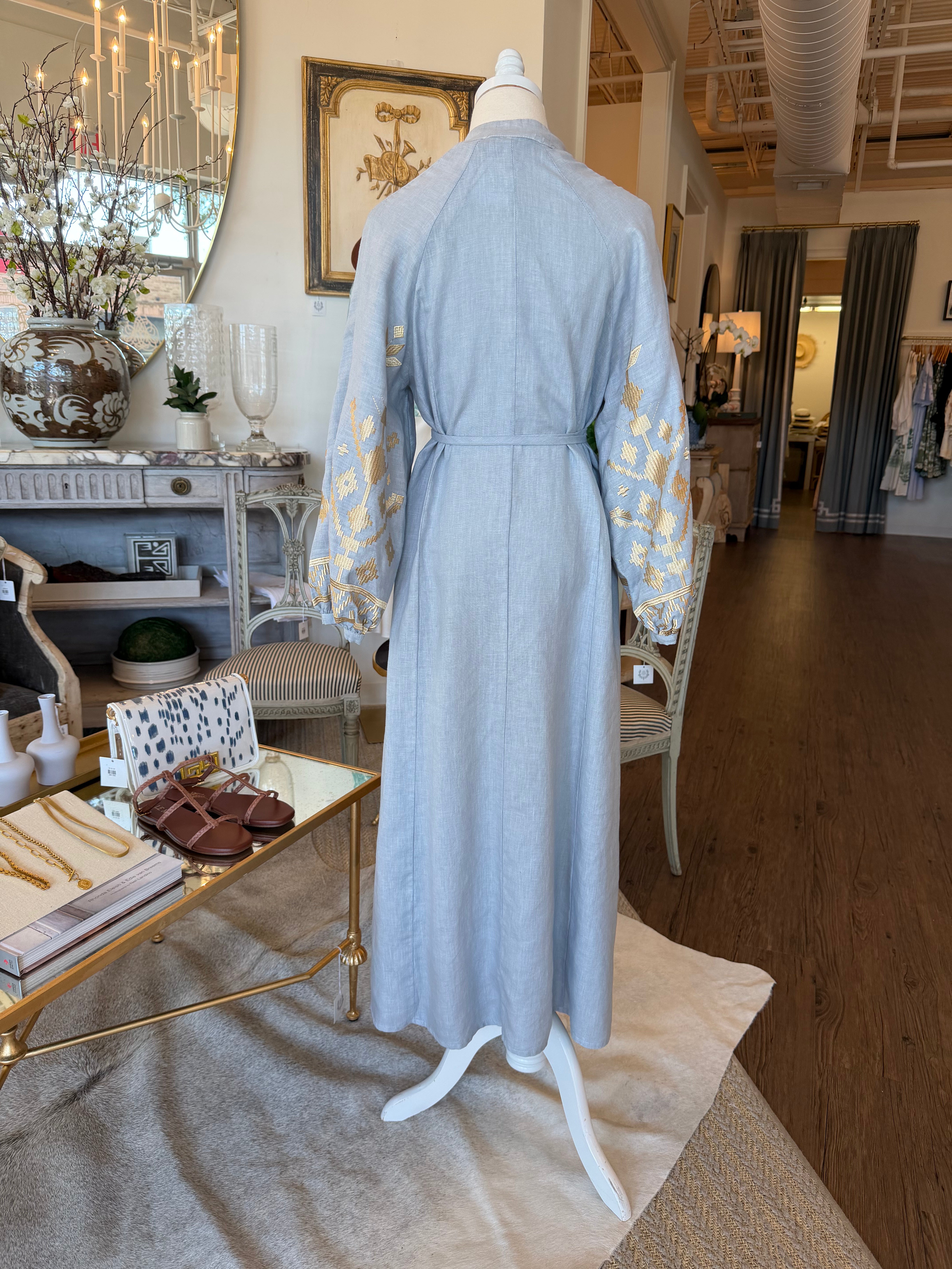 Embroidered Maxi Dress with Buttons