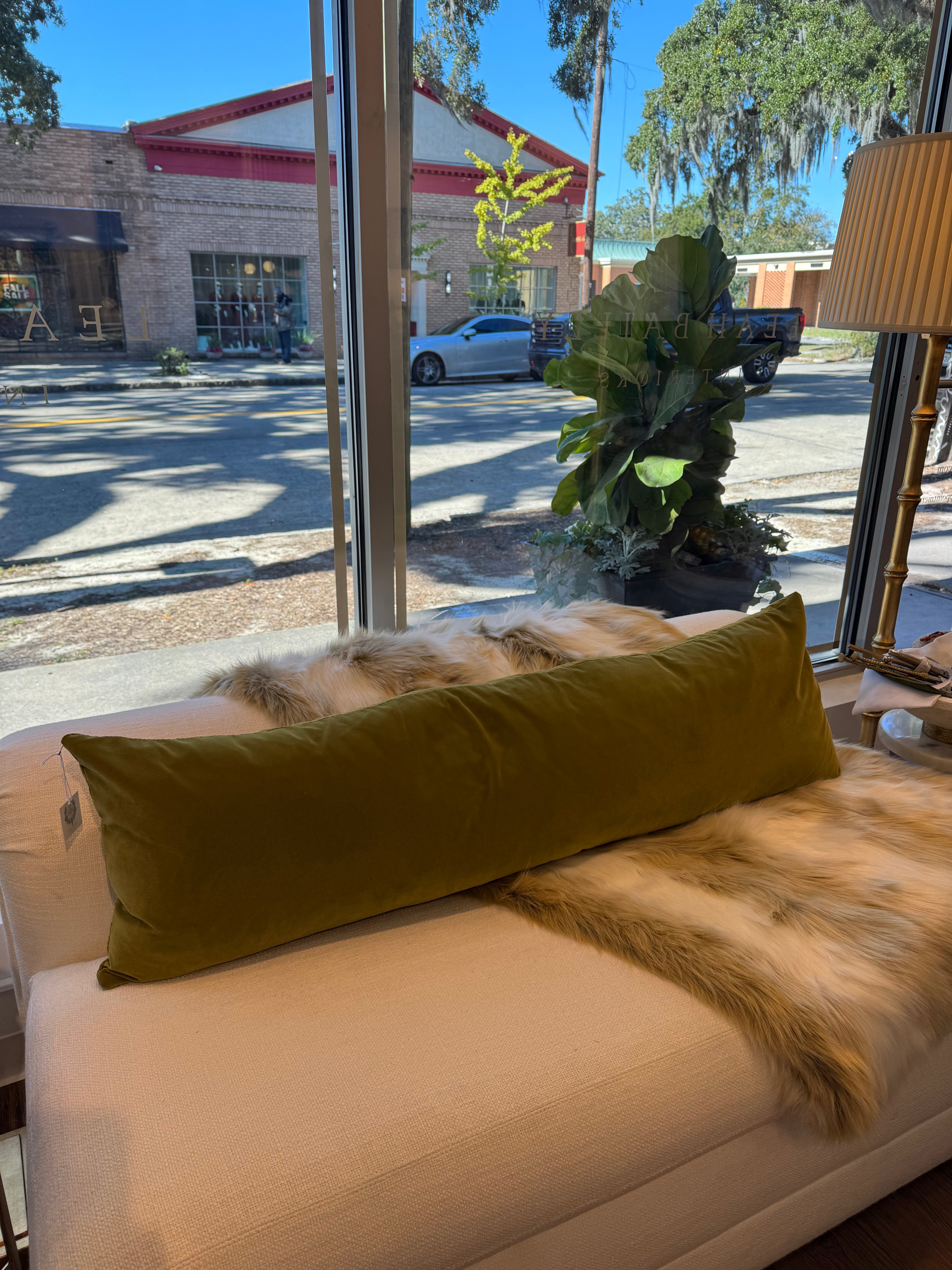 Green Velvet Custom Lumbar Pillow