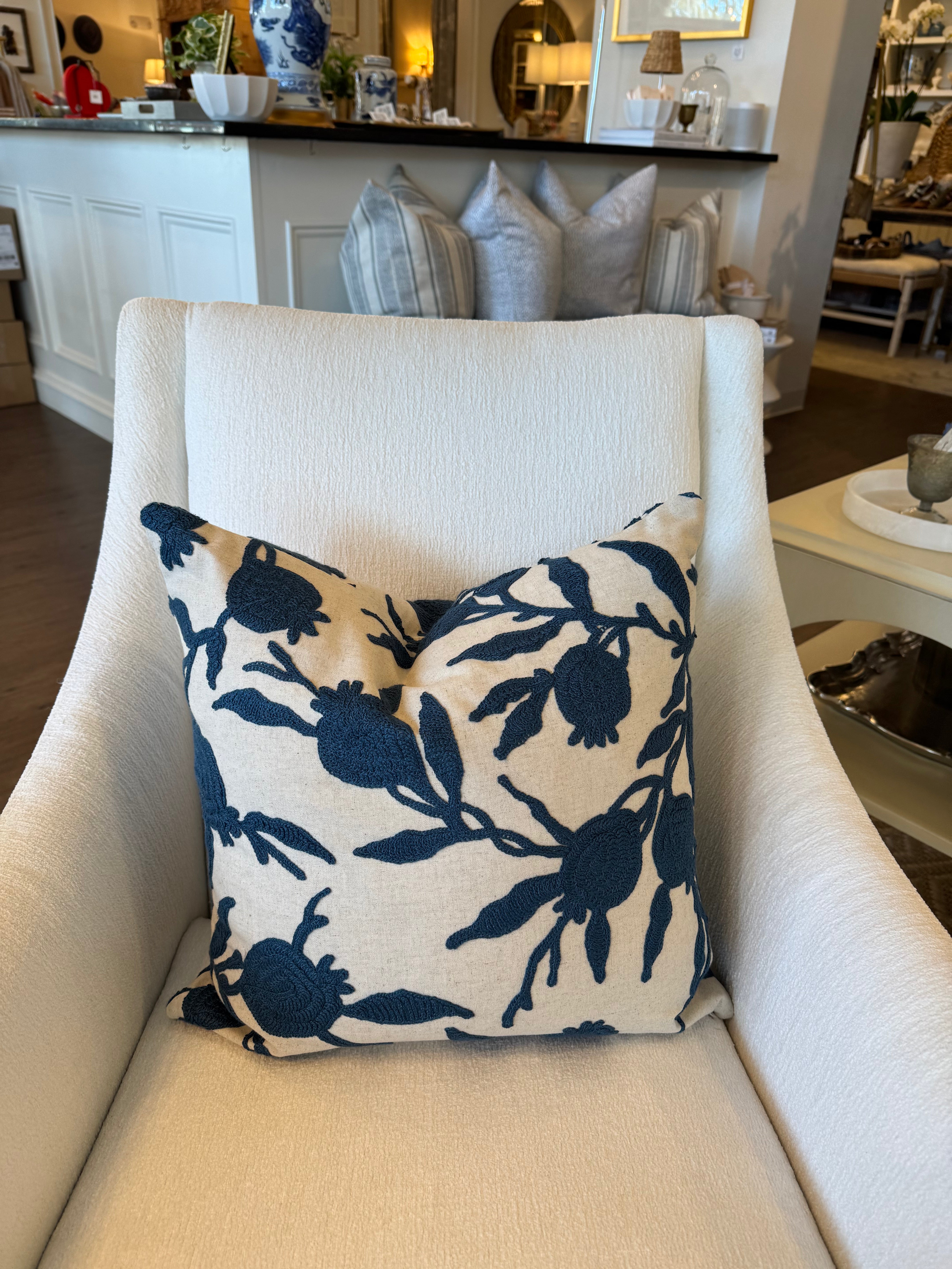 Blue Embroidery Pillow