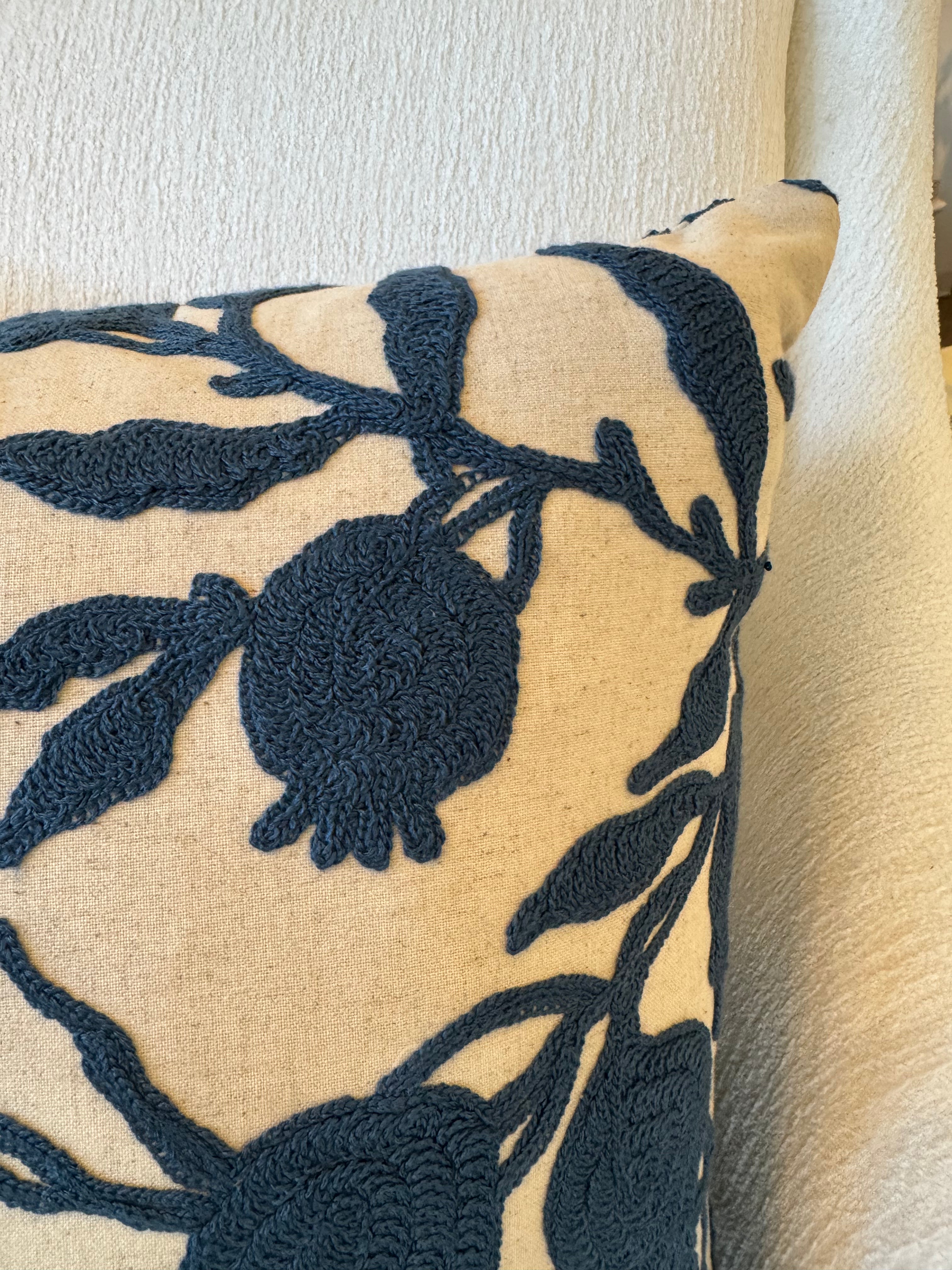 Blue Embroidery Pillow
