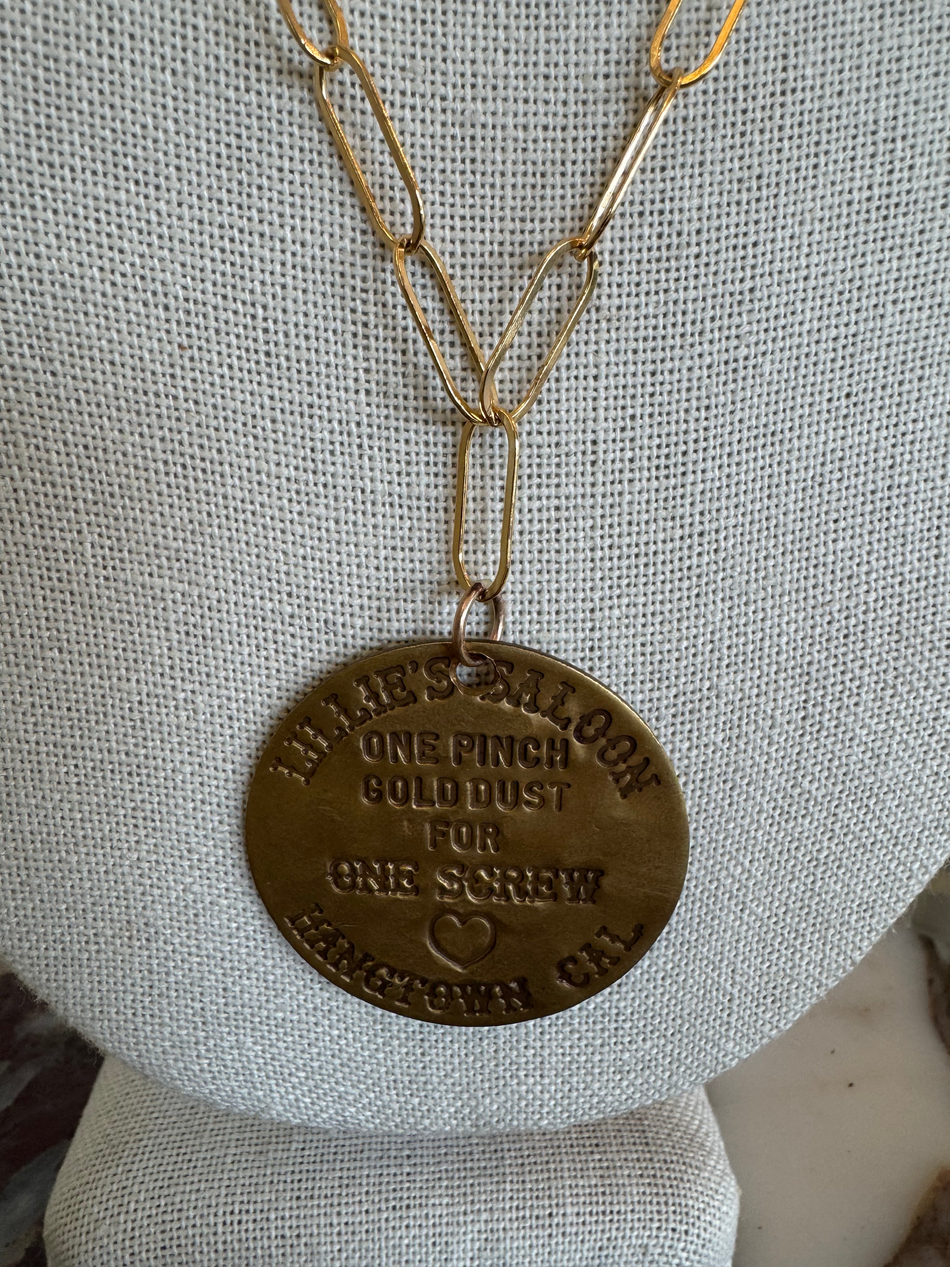 Lillie's Saloon Brass Token Necklace