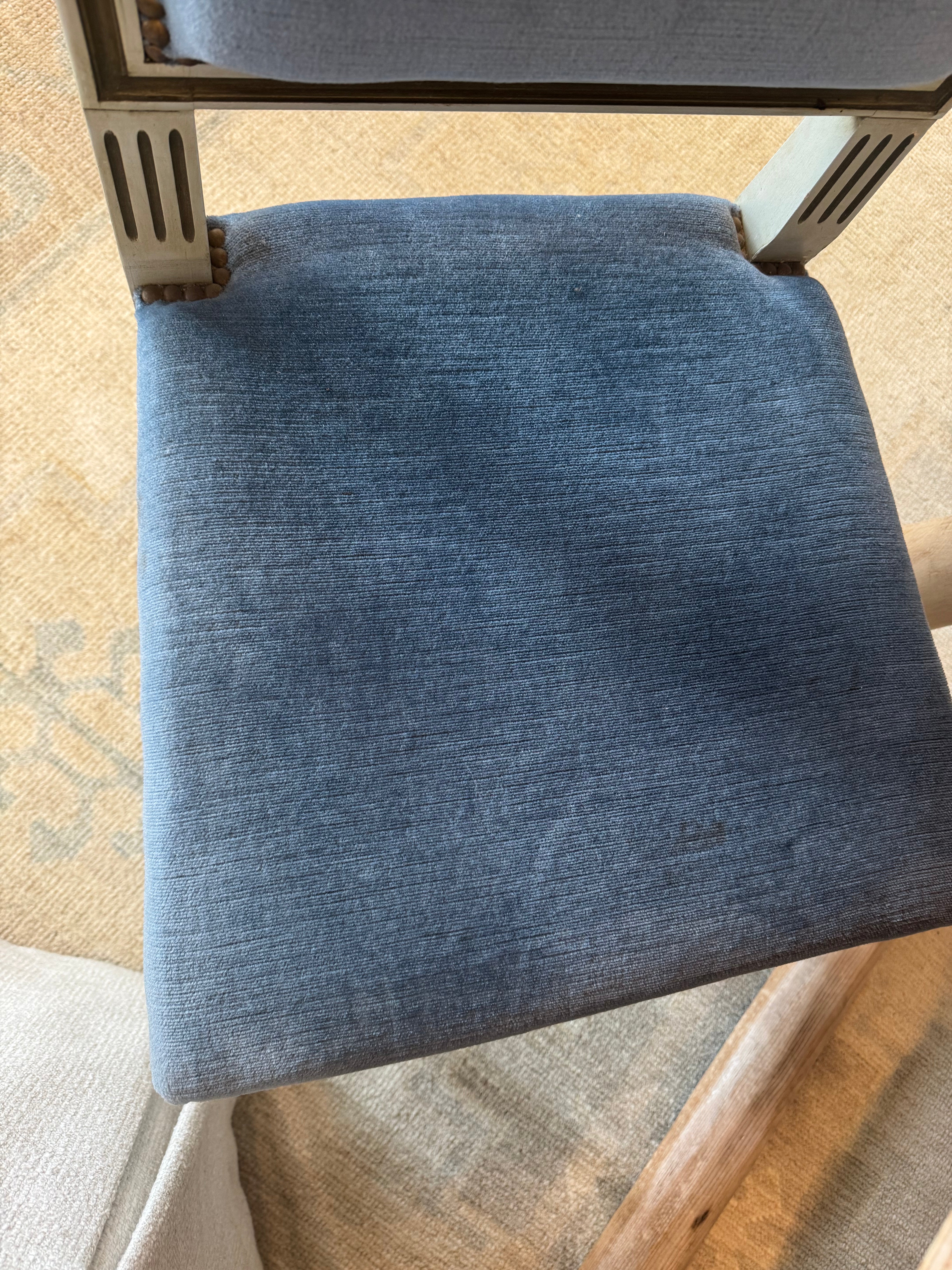 Blue Velvet French Dining Chairs-Set of 6