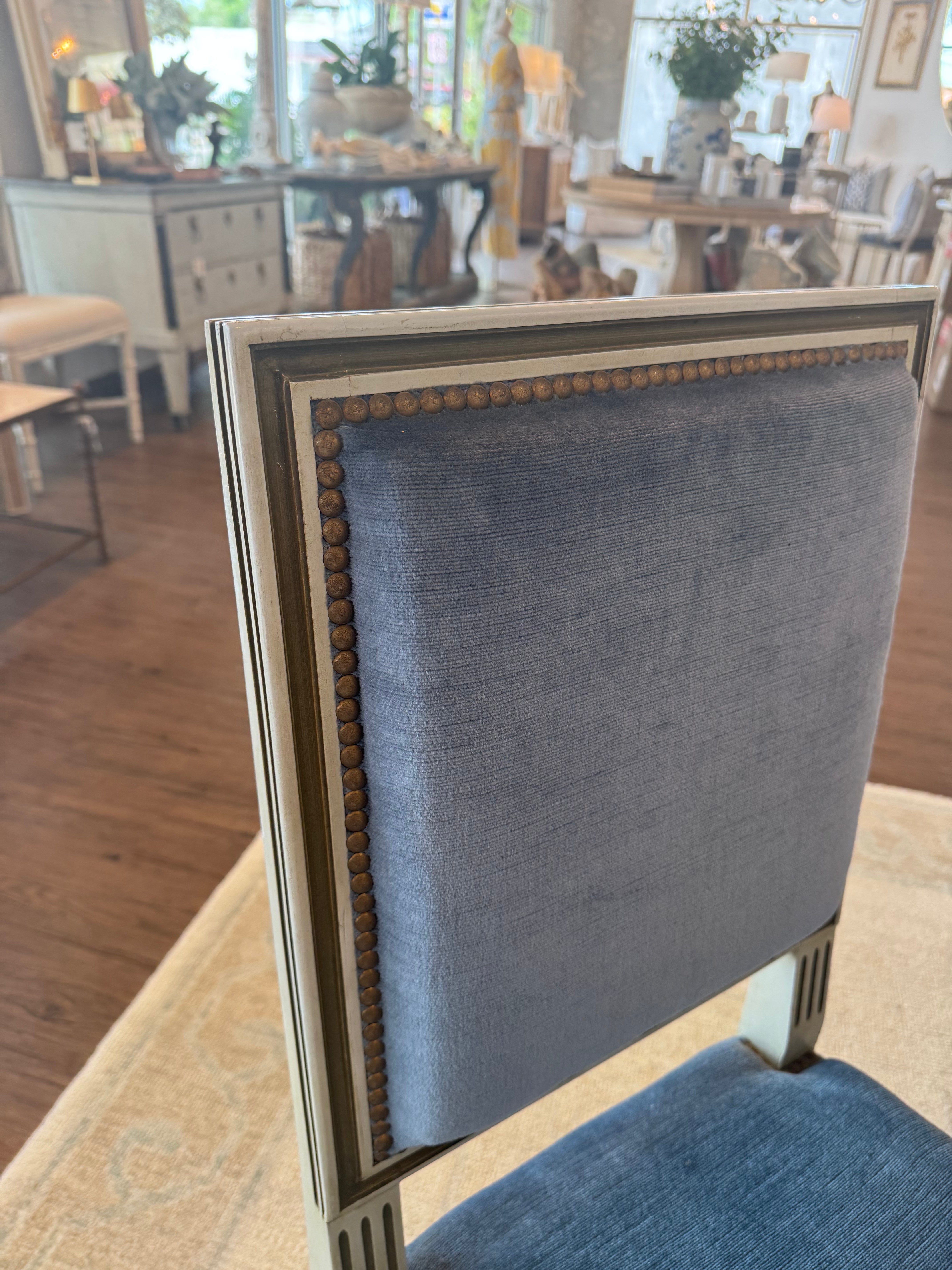 Blue Velvet French Dining Chairs-Set of 6