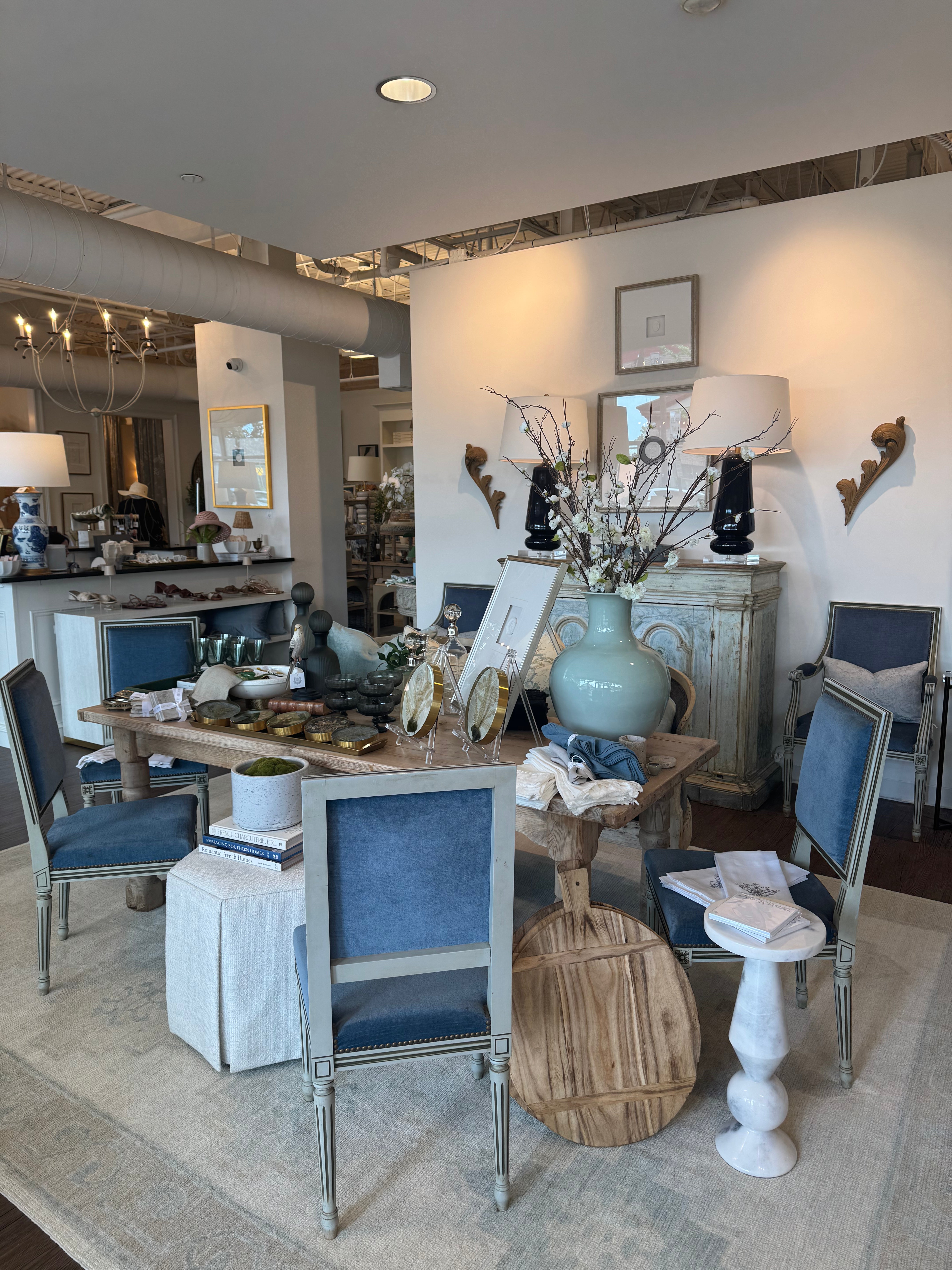 Blue Velvet French Dining Chairs-Set of 6