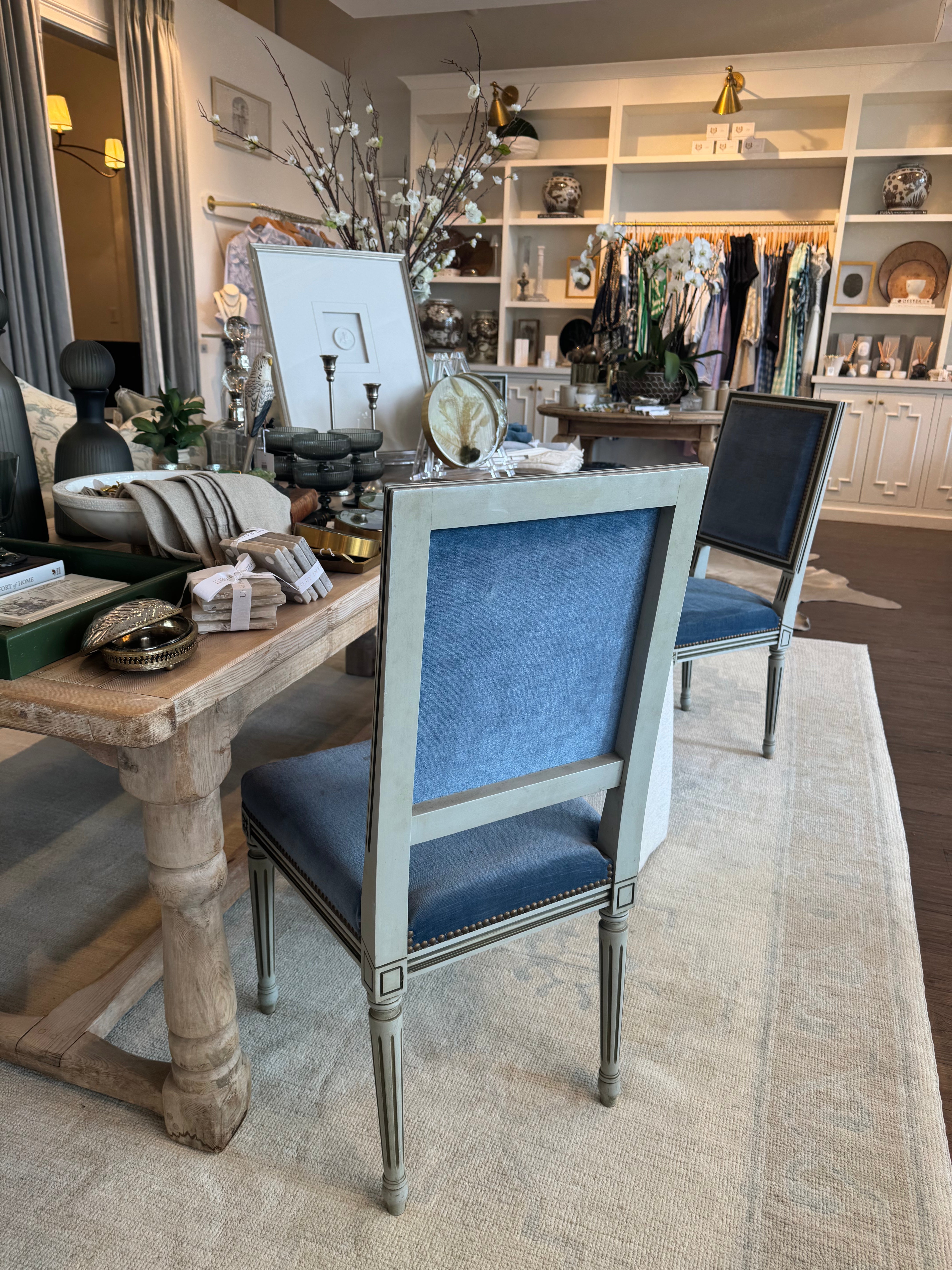 Blue Velvet French Dining Chairs-Set of 6