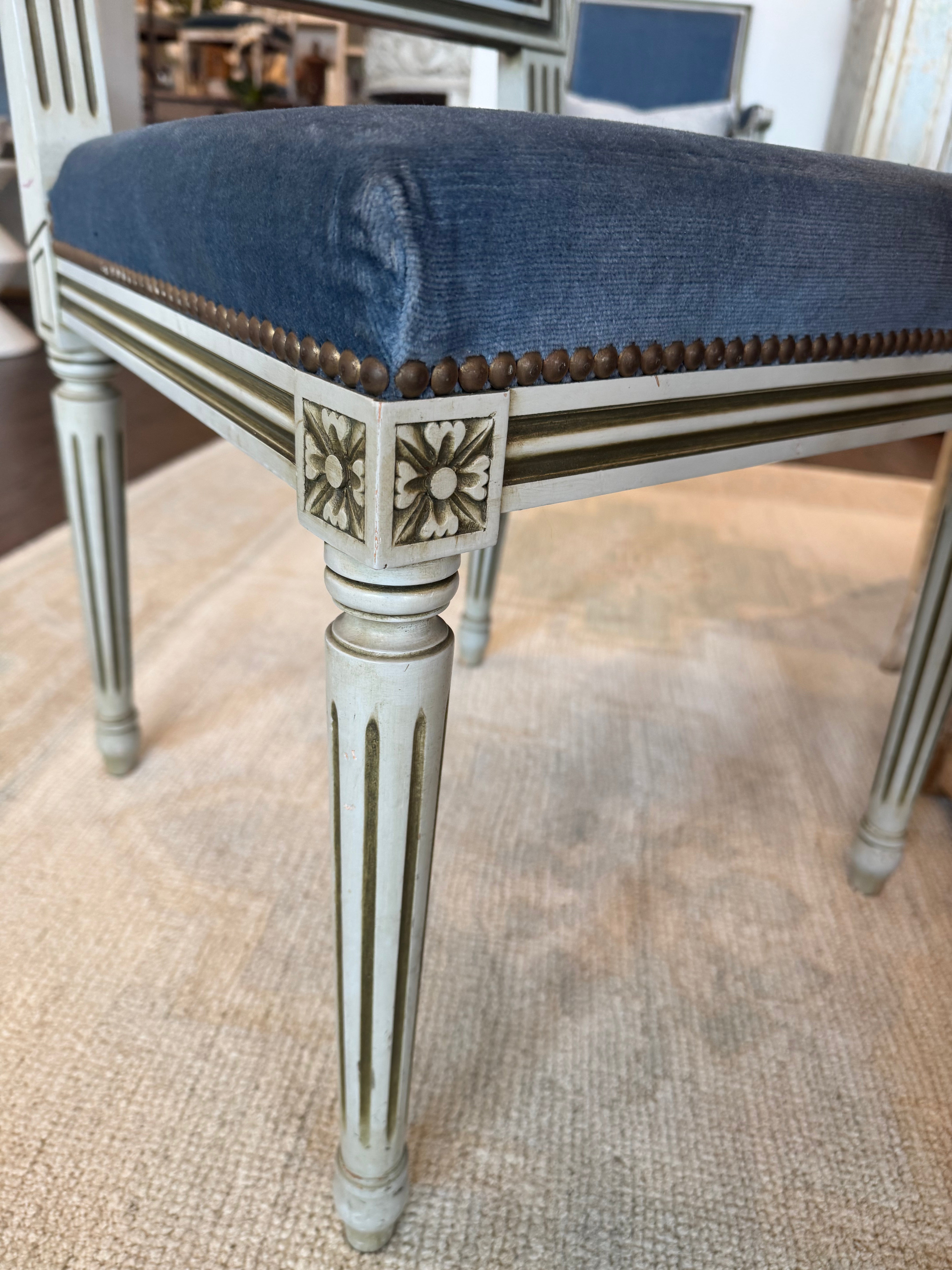 Blue Velvet French Dining Chairs-Set of 6