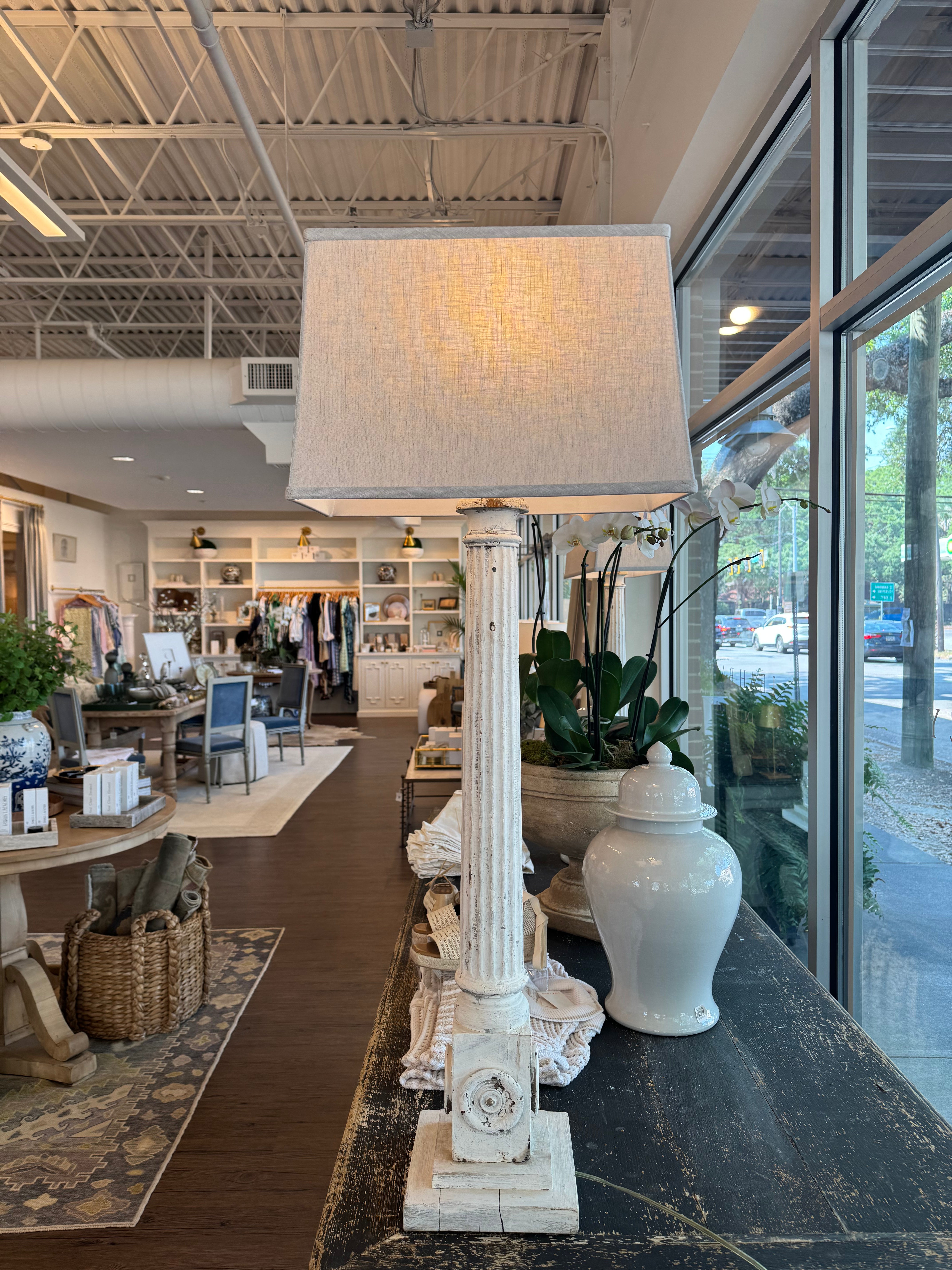 Antique White Column Lamps
