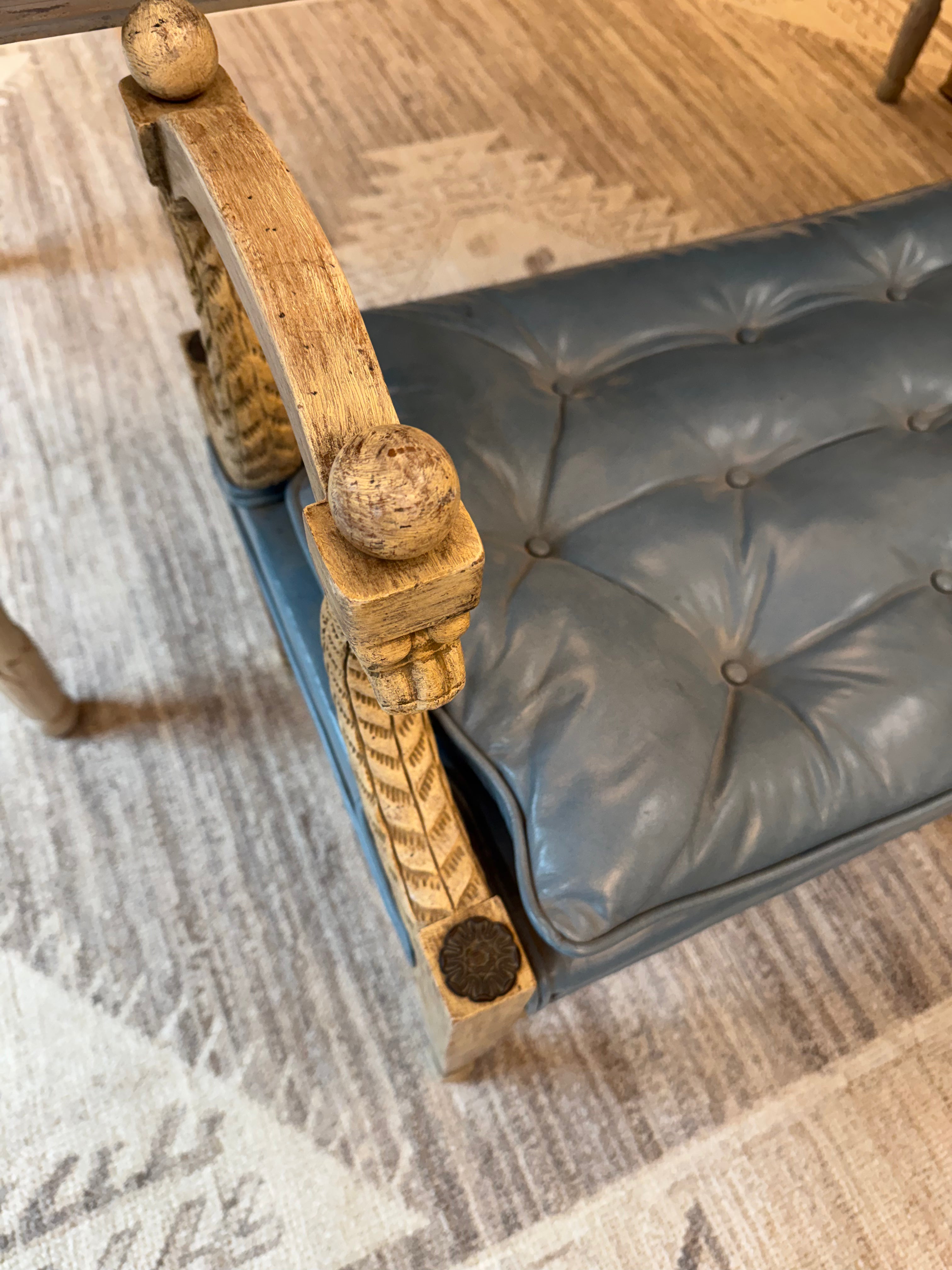 Antique Bench with Blue Leather