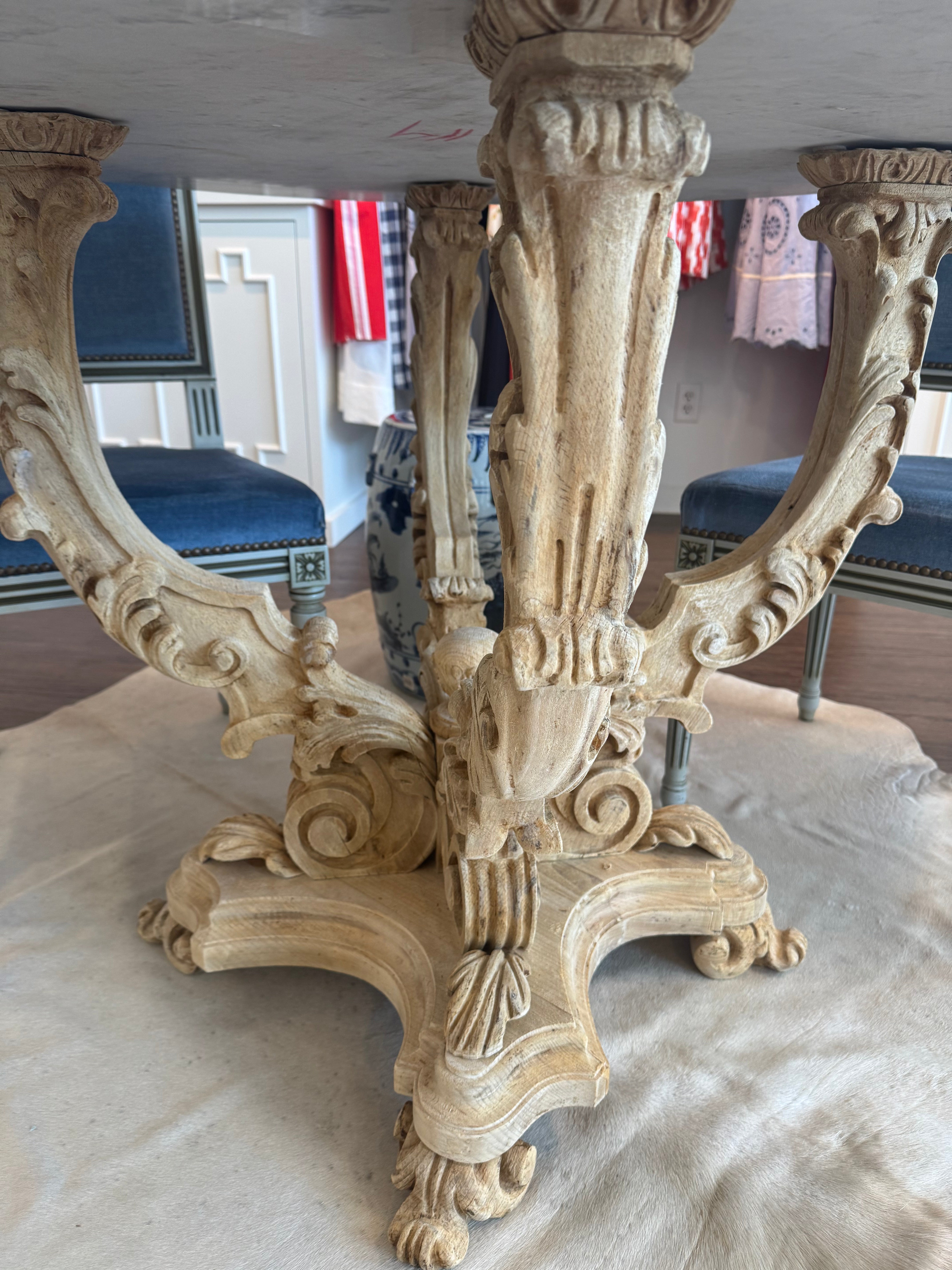Wood Carved Marble Top Table