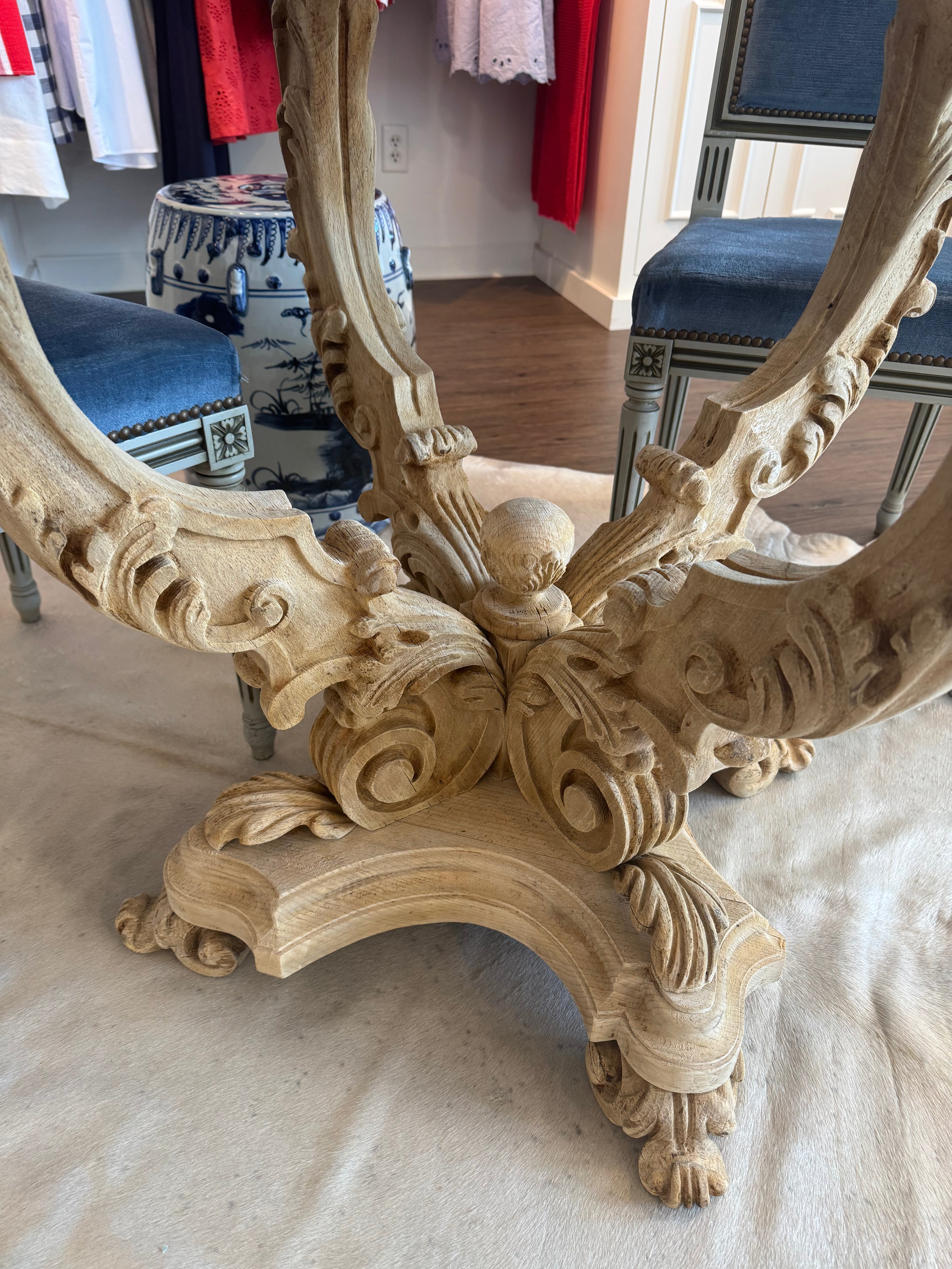 Wood Carved Marble Top Table