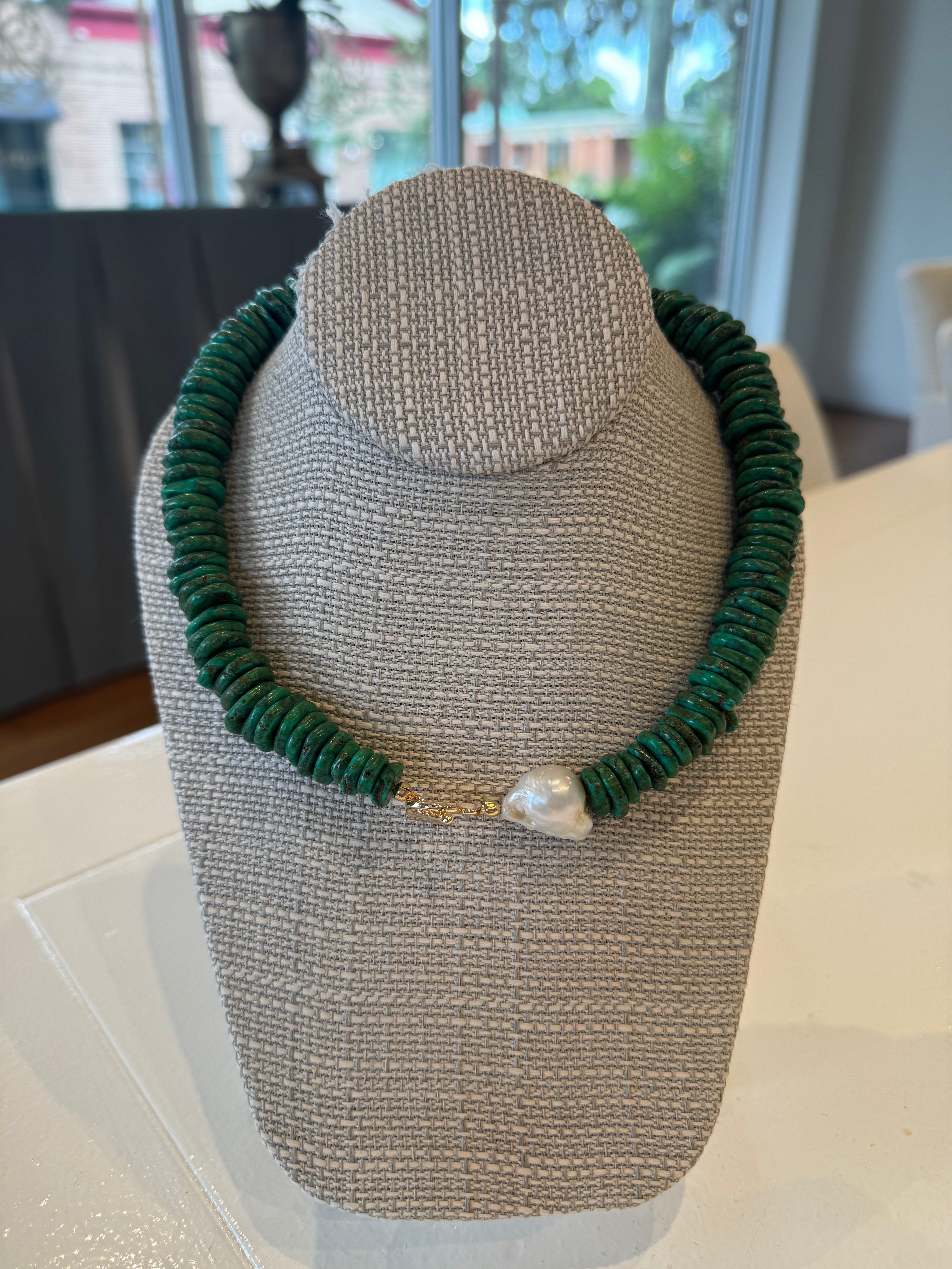 Green Disc Beads with Pearl