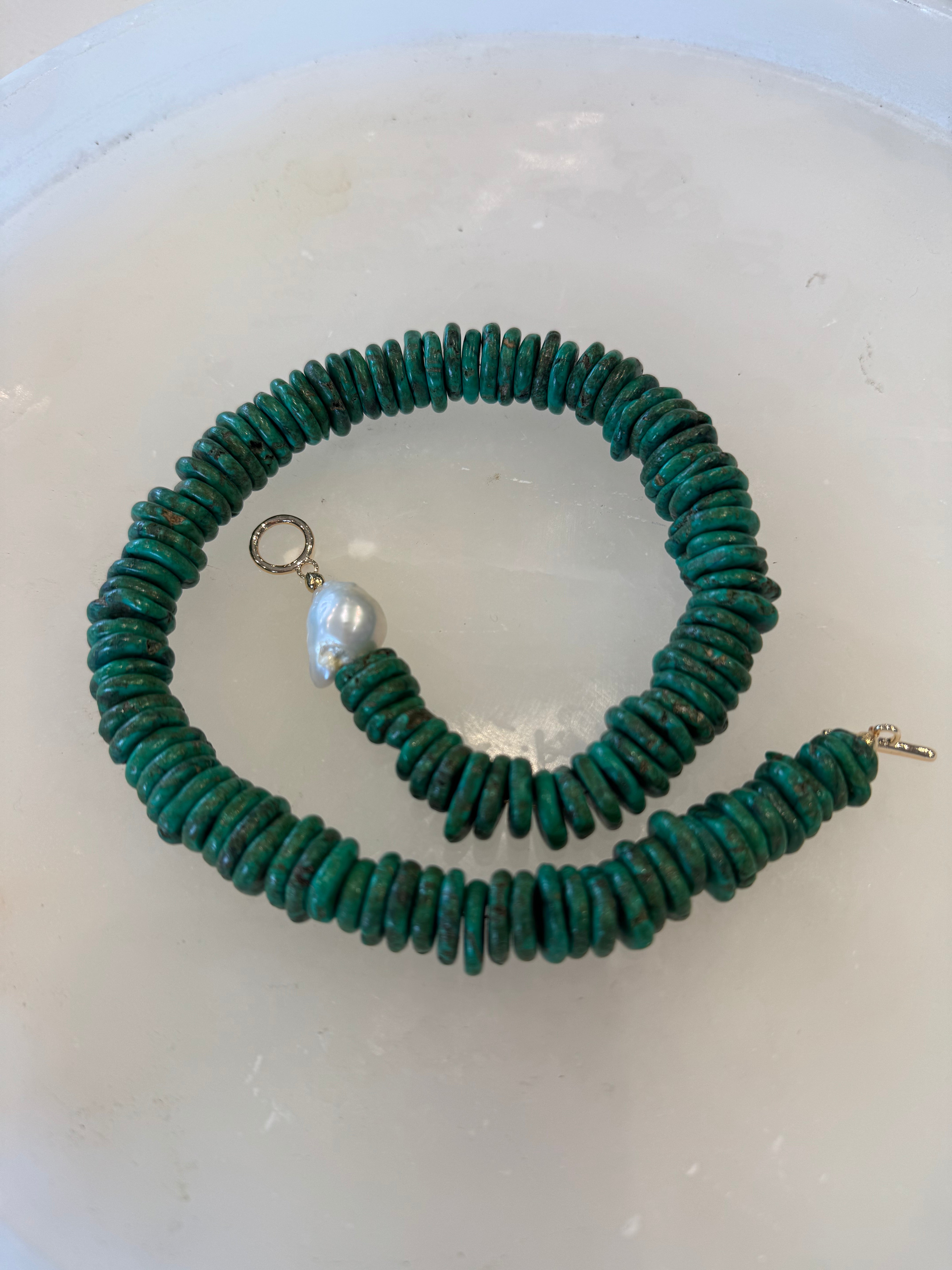 Green Disc Beads with Pearl